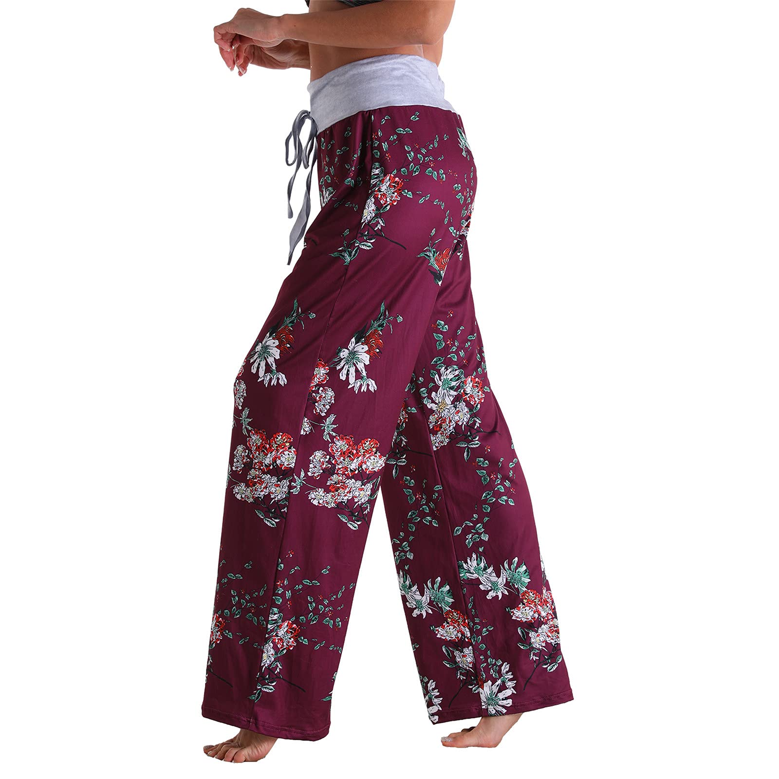 **Women's Wide Leg Stretch Linen Pants - Loose High Waist Casual Comfortable Printed Flowy Pants for Work, Travel & Everyday Wear**