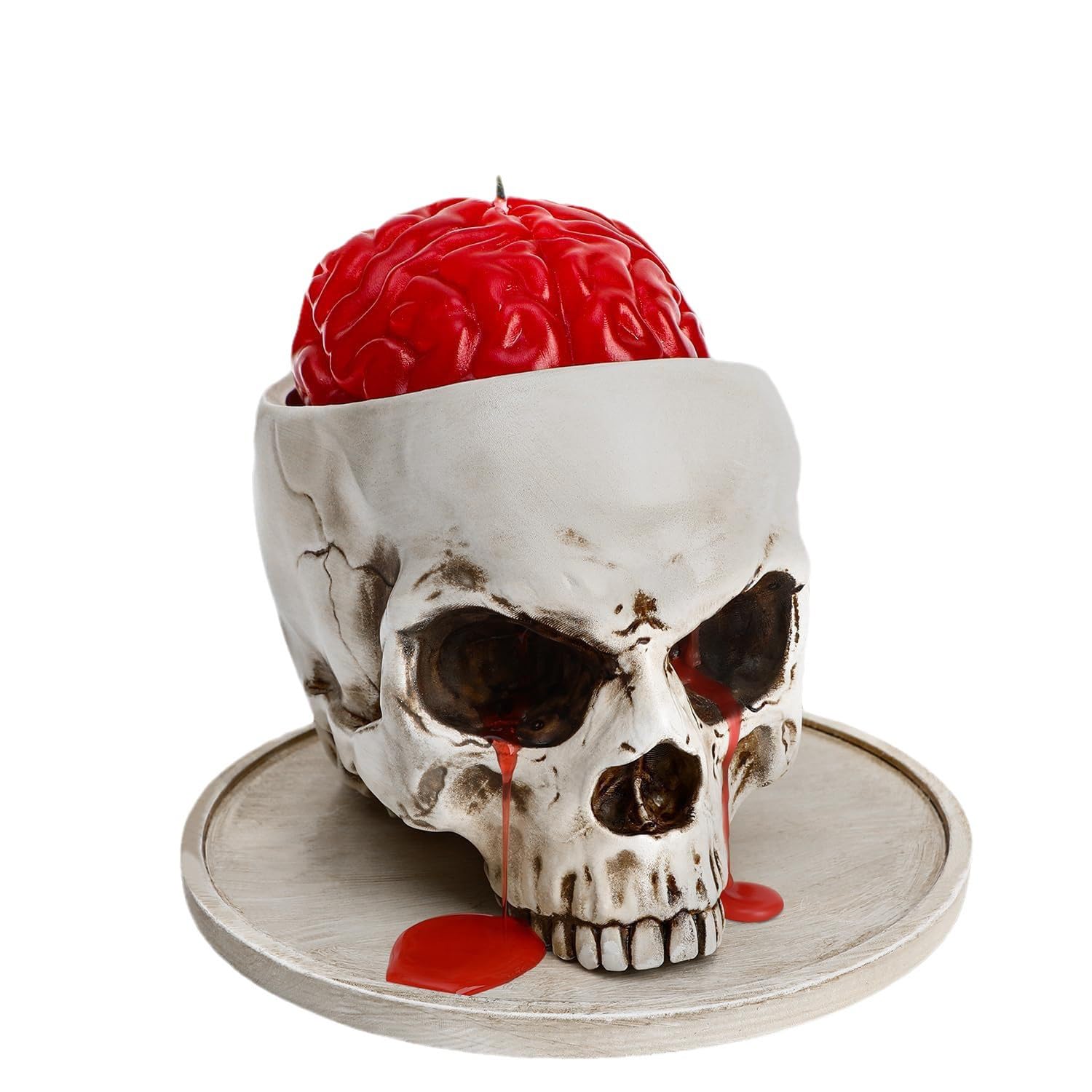 Halloween Skull Sculpture Decor - Spooky White Candle Holder & Planter Dish - Gothic Home Decor for Halloween Party, Table Centerpiece, Garden Accent