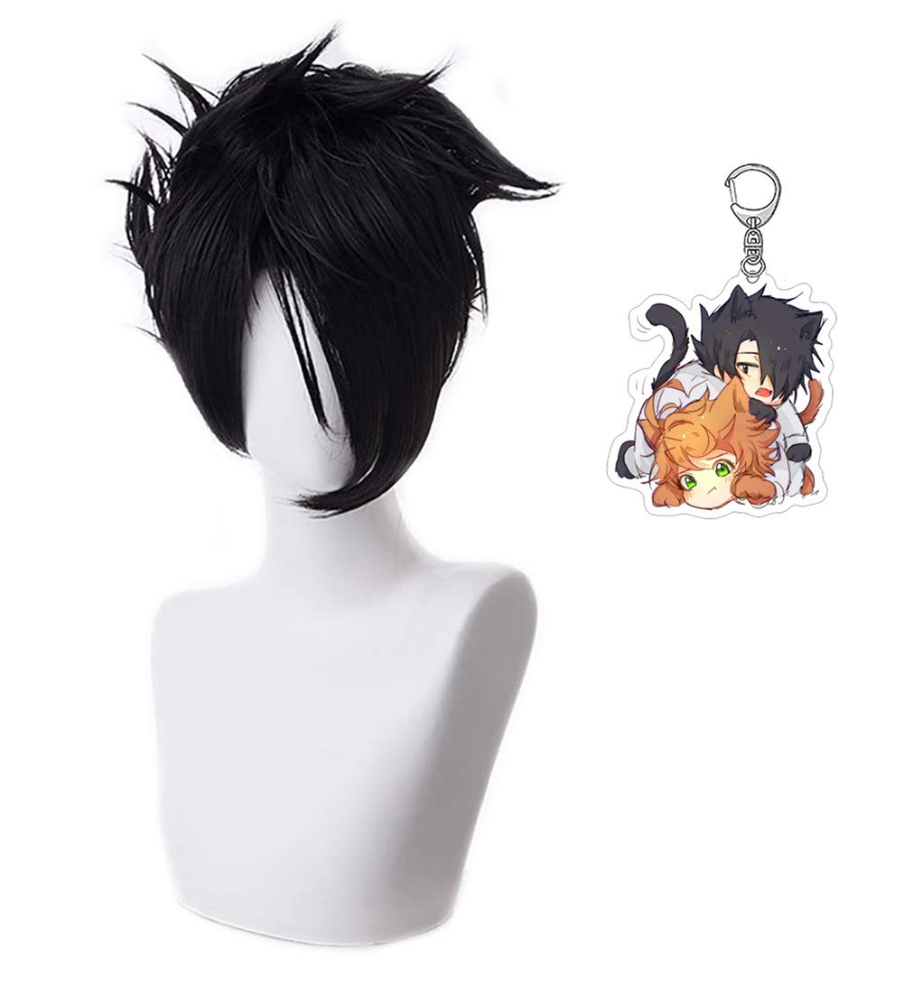 Ray Cosplay Wig with Keychain - Anime The Promised Neverland Short Black Hair Costume Wig for Boys | Perfect for Halloween, Cosplay Events & Anime Conventions