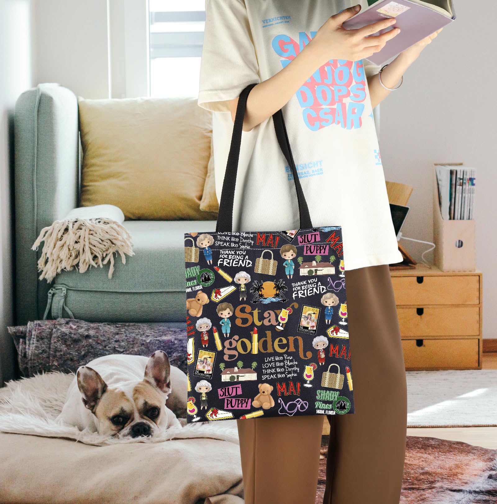 ENSIANTH Golden Girls Movie Tote Bag - Dorothy Sophia Blanche Rose Fans Gift - Perfect for Bachelorette Parties, Bridal Showers & TV Show Themed Events
