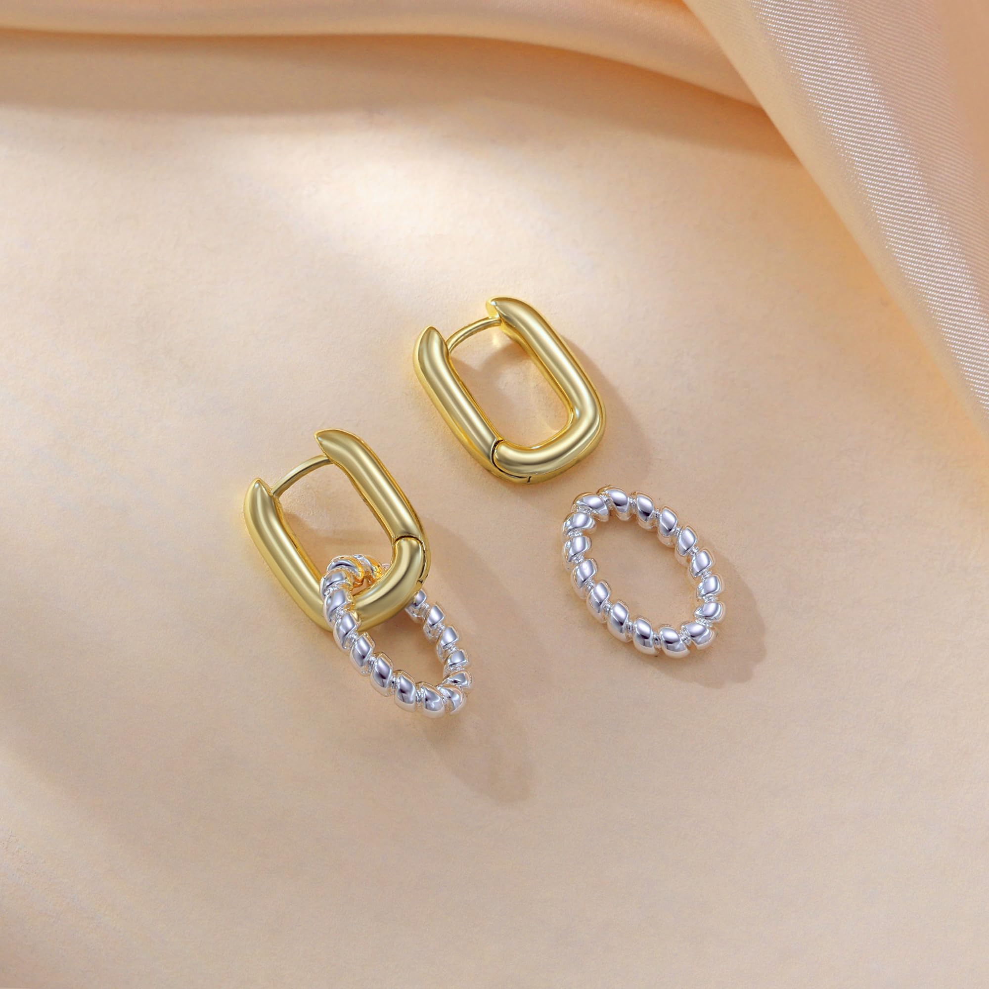 14K Gold & Silver Two-Tone Chunky Double Hoop Earrings for Women - Hypoallergenic Fashion Jewelry Gift Set (Perfect for Parties, Weddings & Everyday Wear)