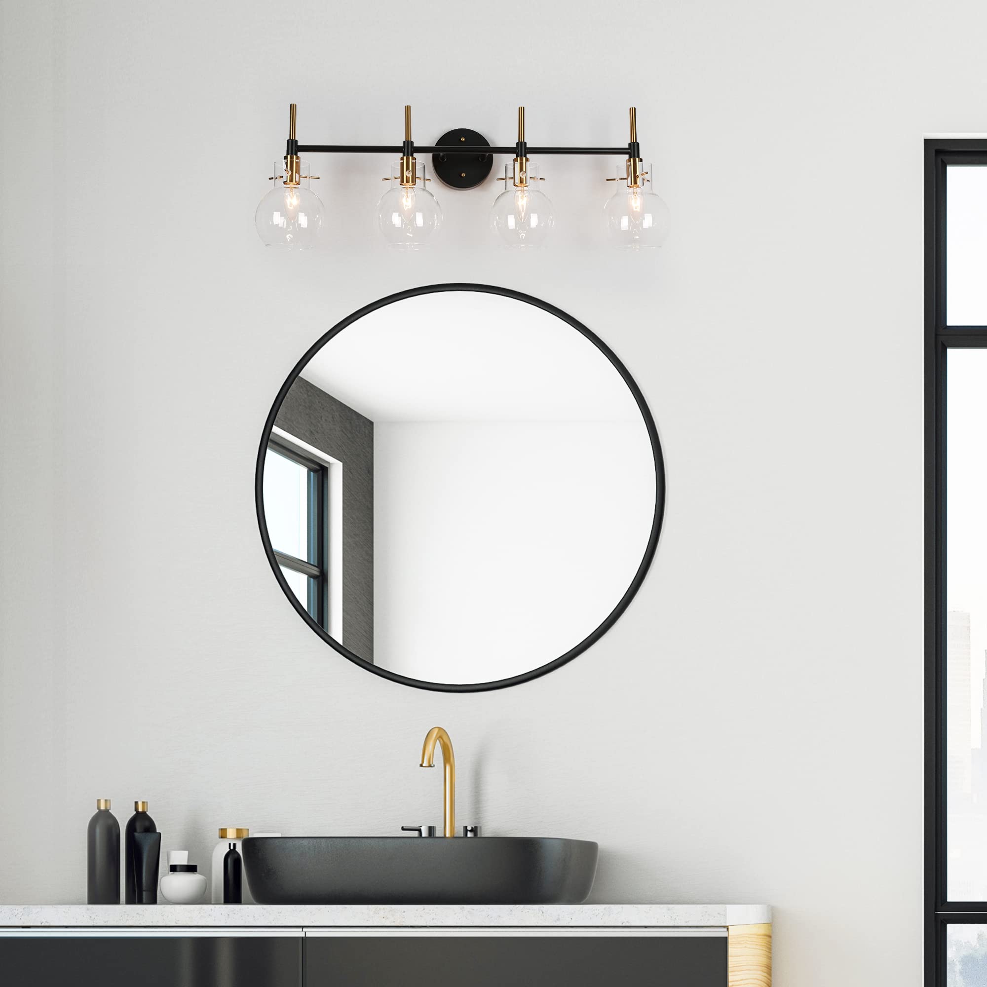 Modern 4-Light Black Bathroom Vanity Light Fixture with Clear Glass Shades - 30