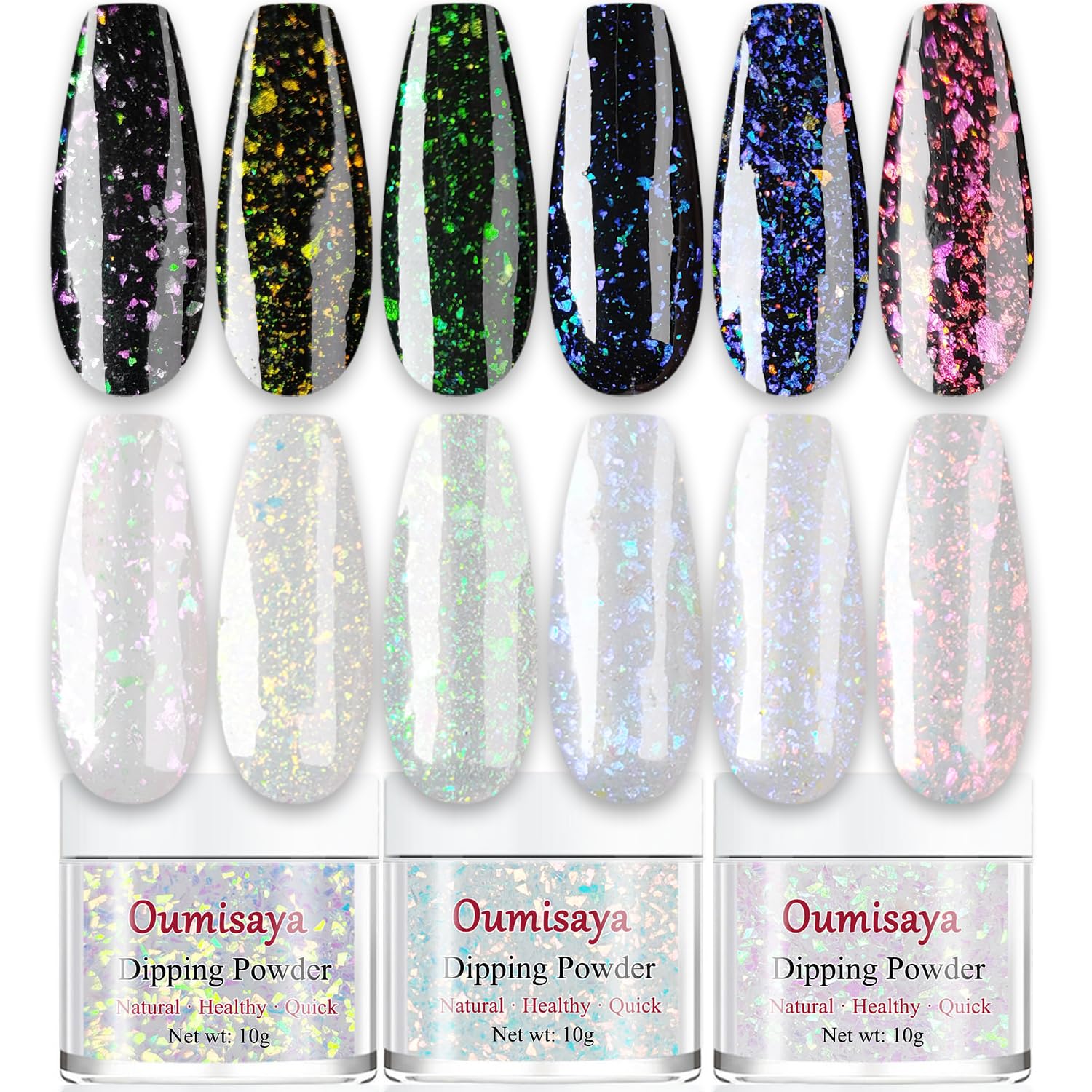Sparkle Holographic Clear Glitter Nail Dip Powder Kit - 6 Color Changing Opal Flakes Starter Set for Manicure & Pedicure | Perfect for Nail Salons, DIY Home Nail Art & Special Occasions