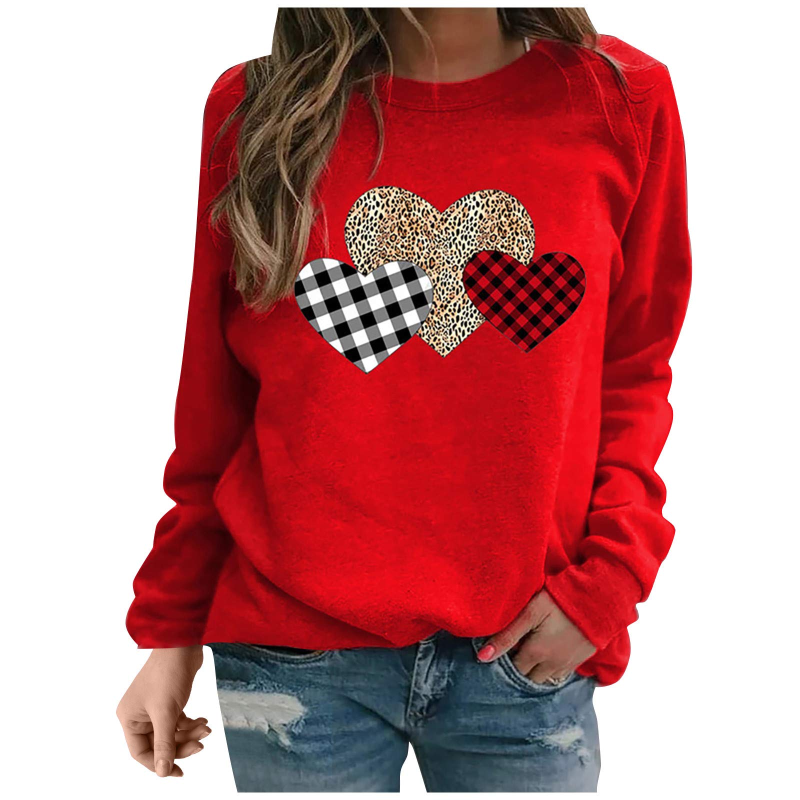 Women's Casual Long Sleeve Cotton Raglan Shirt - Cat Print Blouse with Comfortable Sleeve Design (Red, Medium) | Perfect for Office Wear, Daily Outfits & Casual Dates