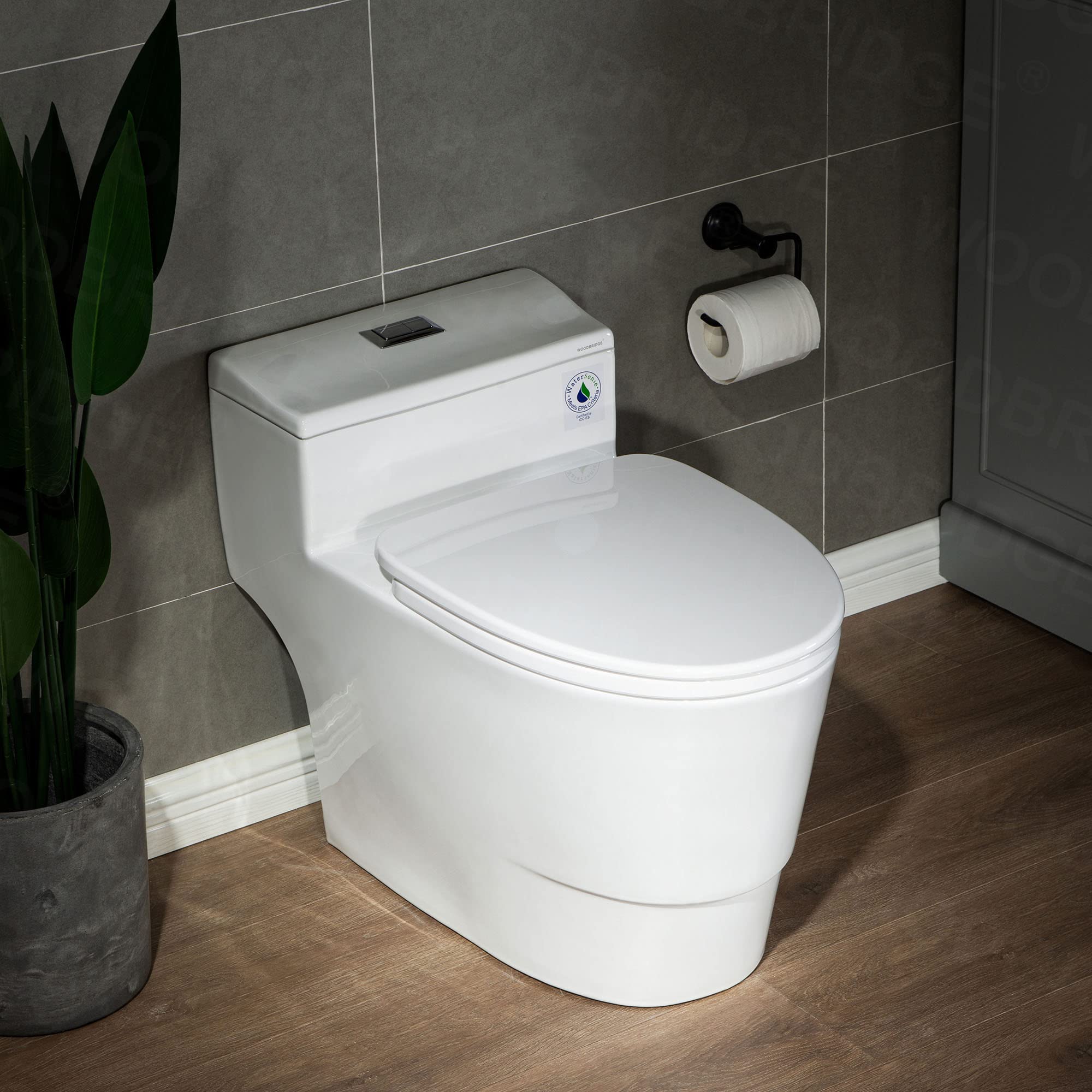 WOODBRIDGE T-0018/B-0735 Dual Flush Elongated One-Piece Toilet with Soft-Close Seat, Comfort Height, White - Modern Water-Saving Bathroom Fixture for Home & Commercial Use