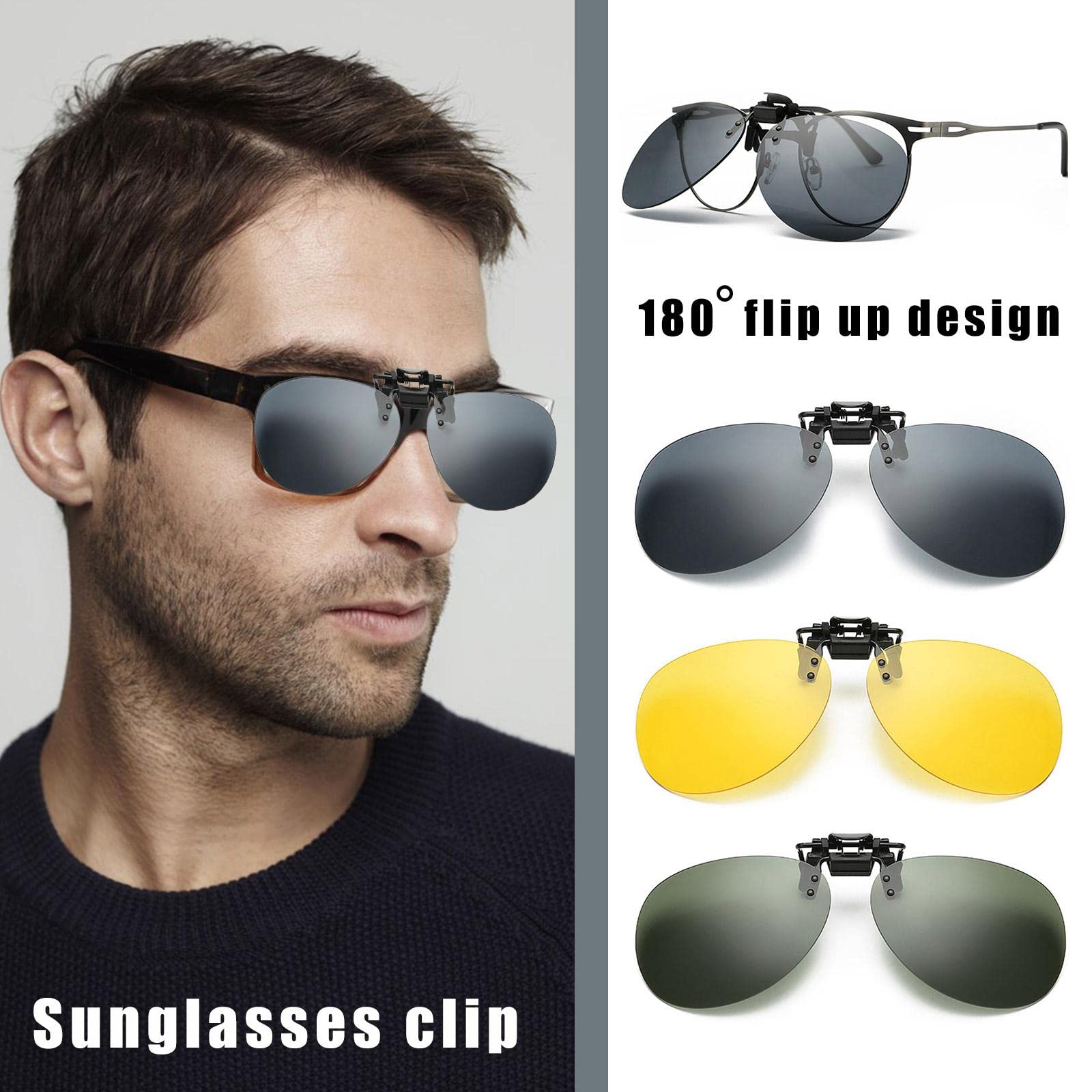 Polarized Clip-On Flip-Up Sunglasses for Men & Women - Over Prescription & Reading Glasses, Rimless UV Protection Driving Shades - Perfect for Outdoor Activities, Sports, and Travel