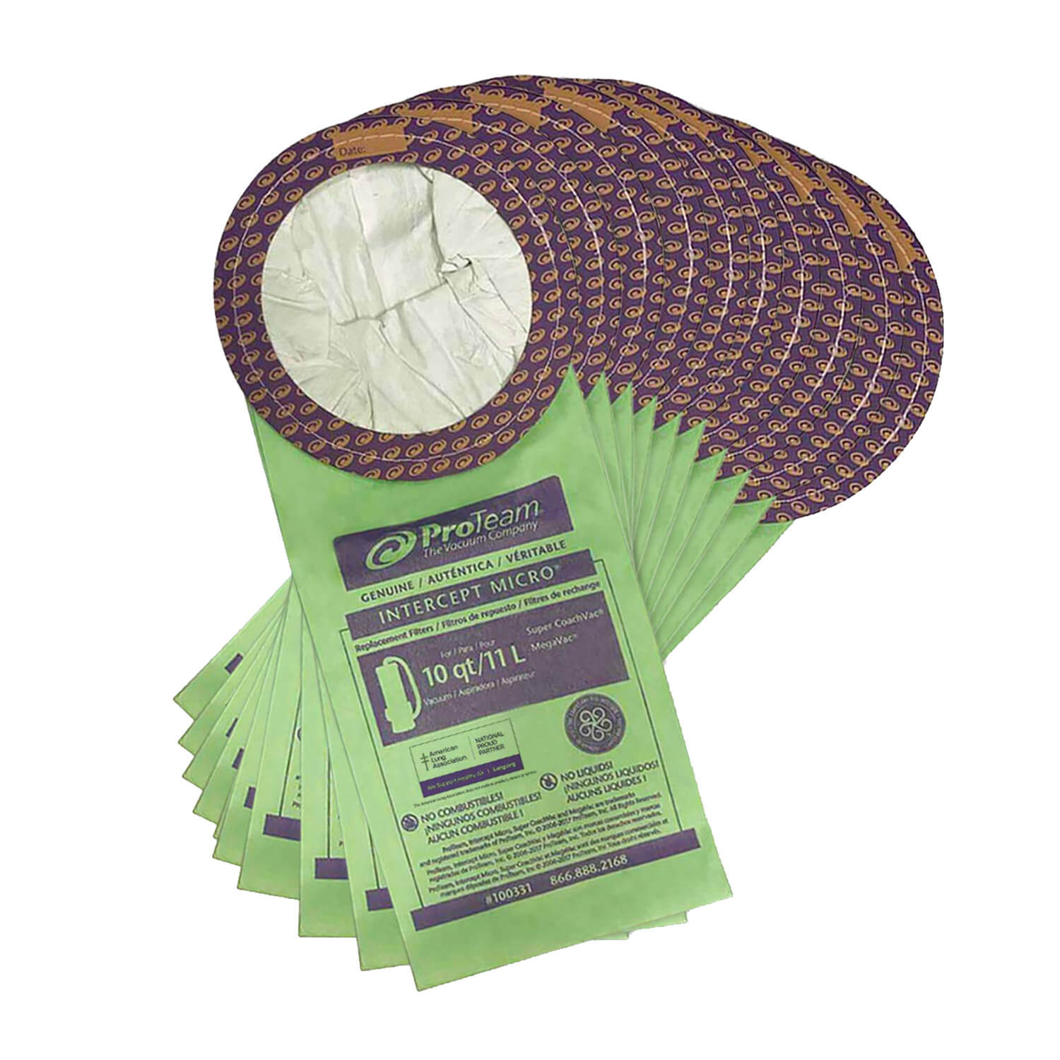 ProTeam 10 QT #100331 Intercept Micro Filter Vacuum Bags - 10 Pack | HEPA Filtration for Allergies & Pet Hair | Ideal for Upright & Canister Vacuums