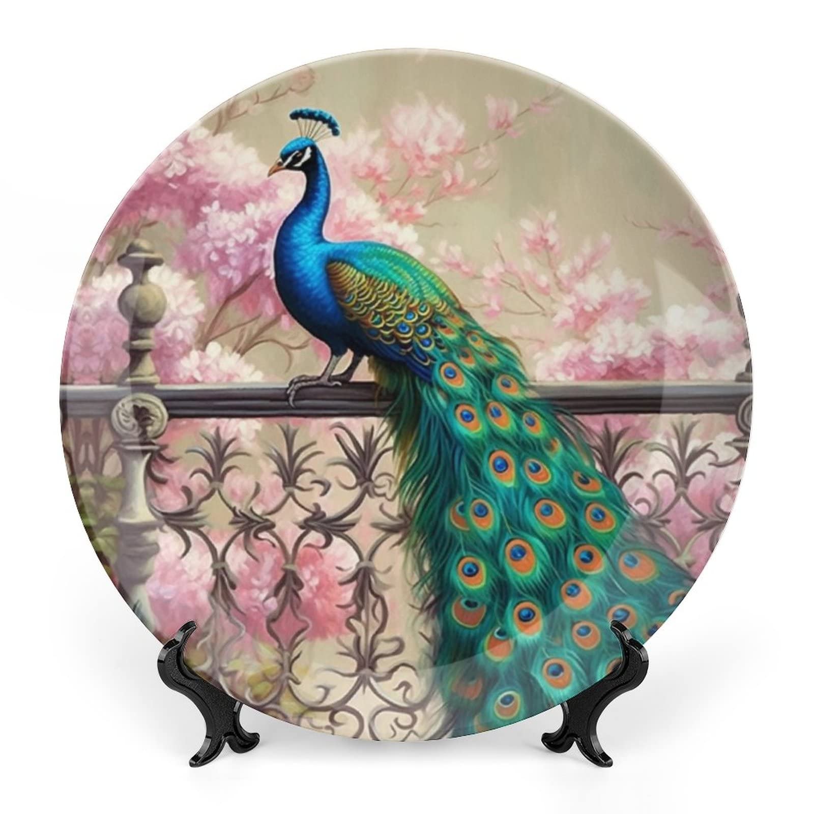 Elegant Peacock Bone China Decorative Plate with Stand - Handcrafted Ceramic Wall Art for Home, Office & Club Decor | Perfect for Dining Room Display, Wedding Gift & Luxury Interior Design