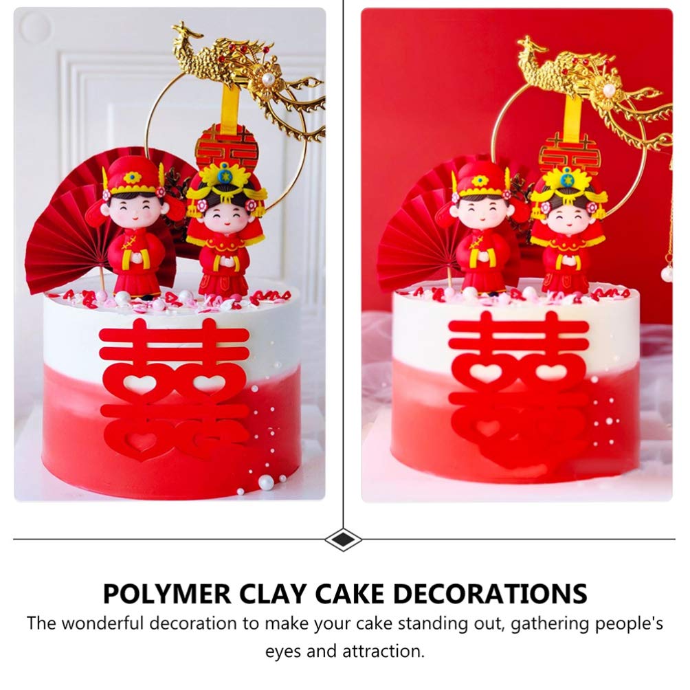 Bestoyard 2pcs Chinese Style Wedding Cake Toppers - Red Bride and Groom Figurines for Wedding Decorations, Anniversary, Engagement Party, and Romantic Couple Home Decor