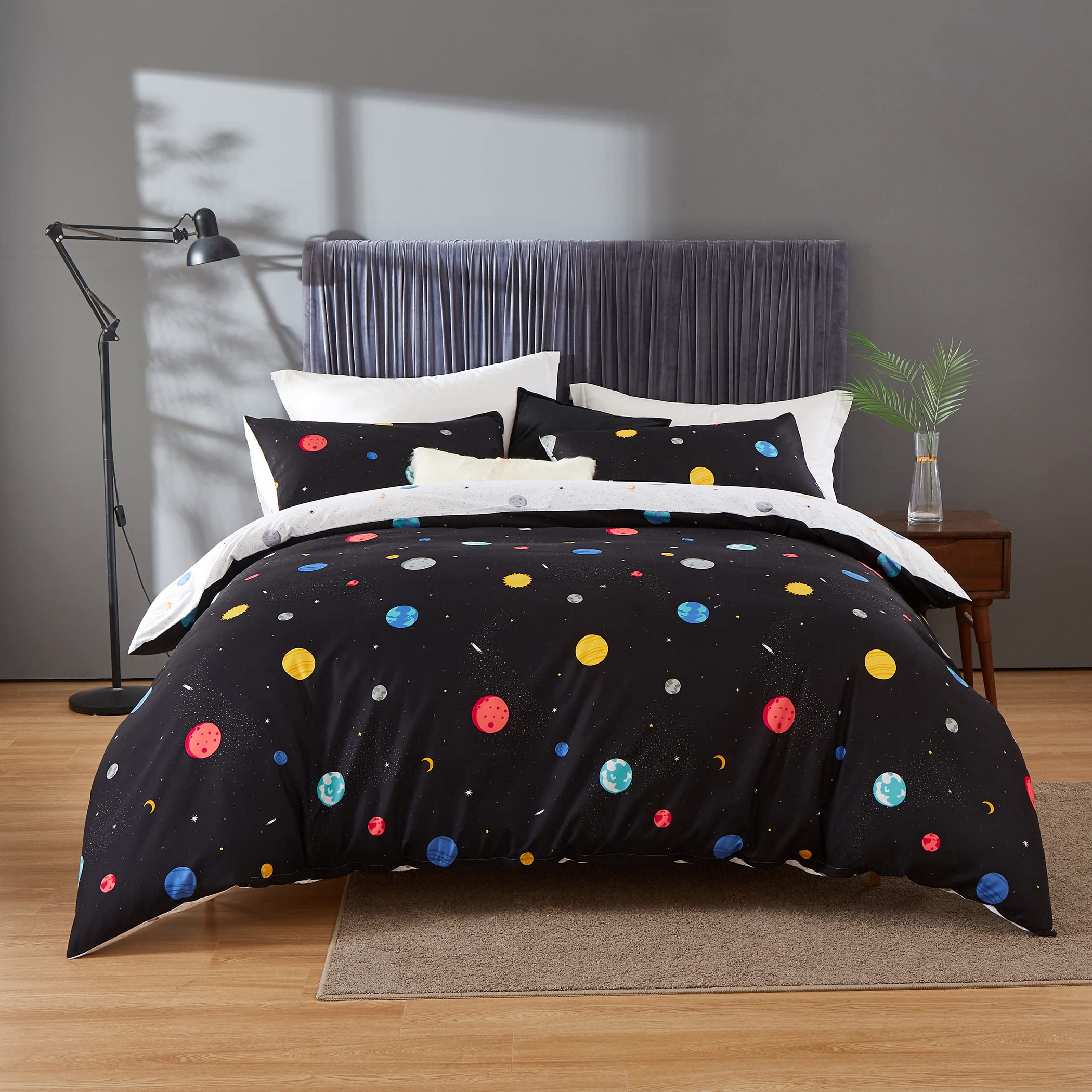 Premium Twin Size Duvet Cover Set - Navy Blue & White Planets Print, Soft Bedding Set with 1 Comforter Cover & 2 Pillowcases | Space Themed Kids Room Decor, Cozy Bedroom Upgrade for Teens & Adults