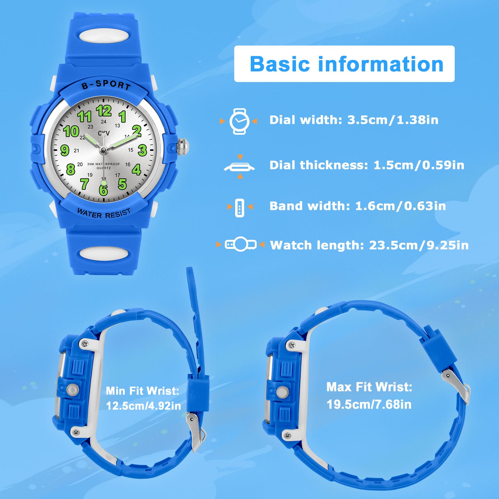 CKV Kids Analog Watch for Boys & Girls Ages 5-12 - Waterproof Sports Watch with Easy-to-Read Dial & Soft Comfort Band - Perfect for School, Outdoor Play & Swimming Activities