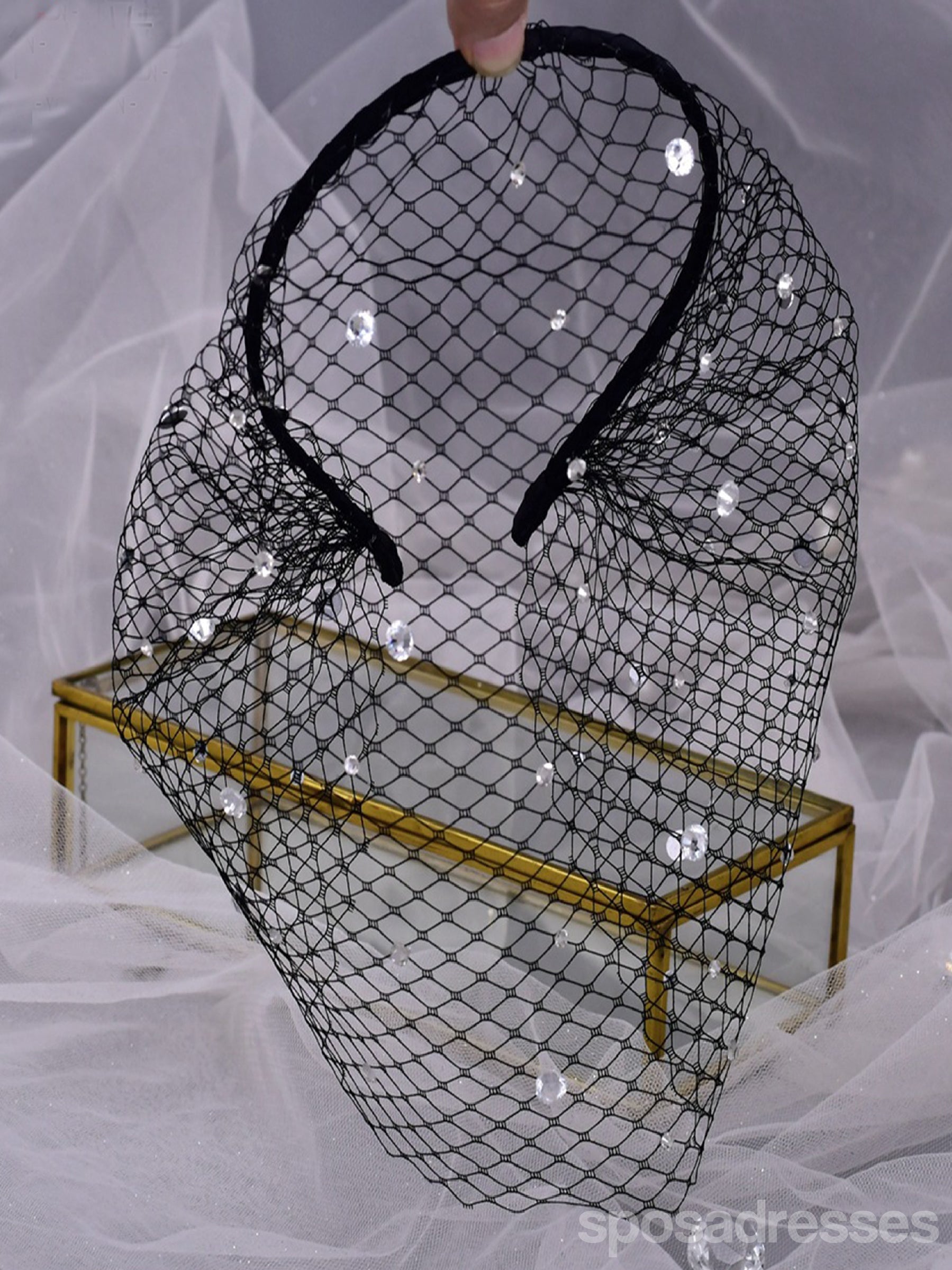 Elegant Vintage Bird Cage Bridal Veil with Diamond Accents - Perfect for Weddings, Bridal Showers & Vintage Themed Events