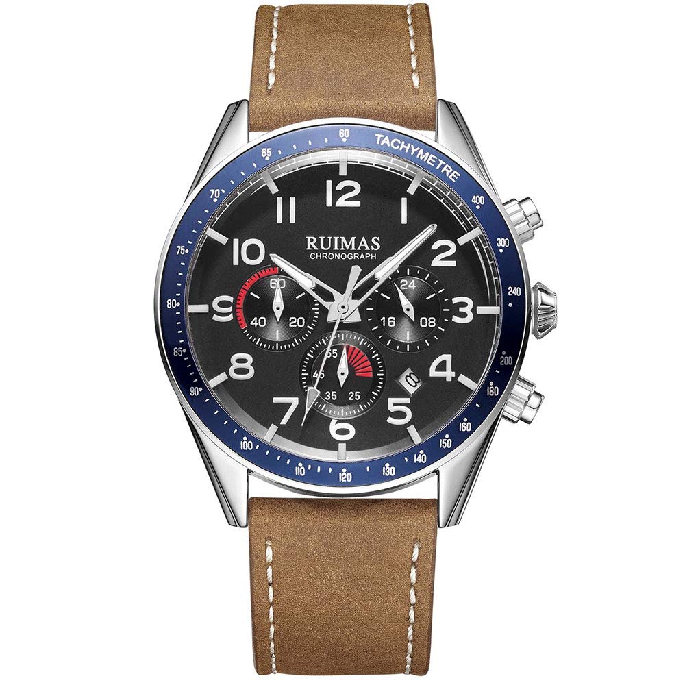 Ruimas Men's Fashion Sport Watch - Waterproof Chronograph Quartz Watch with Leather Strap - Perfect for Running, Gym & Outdoor Activities