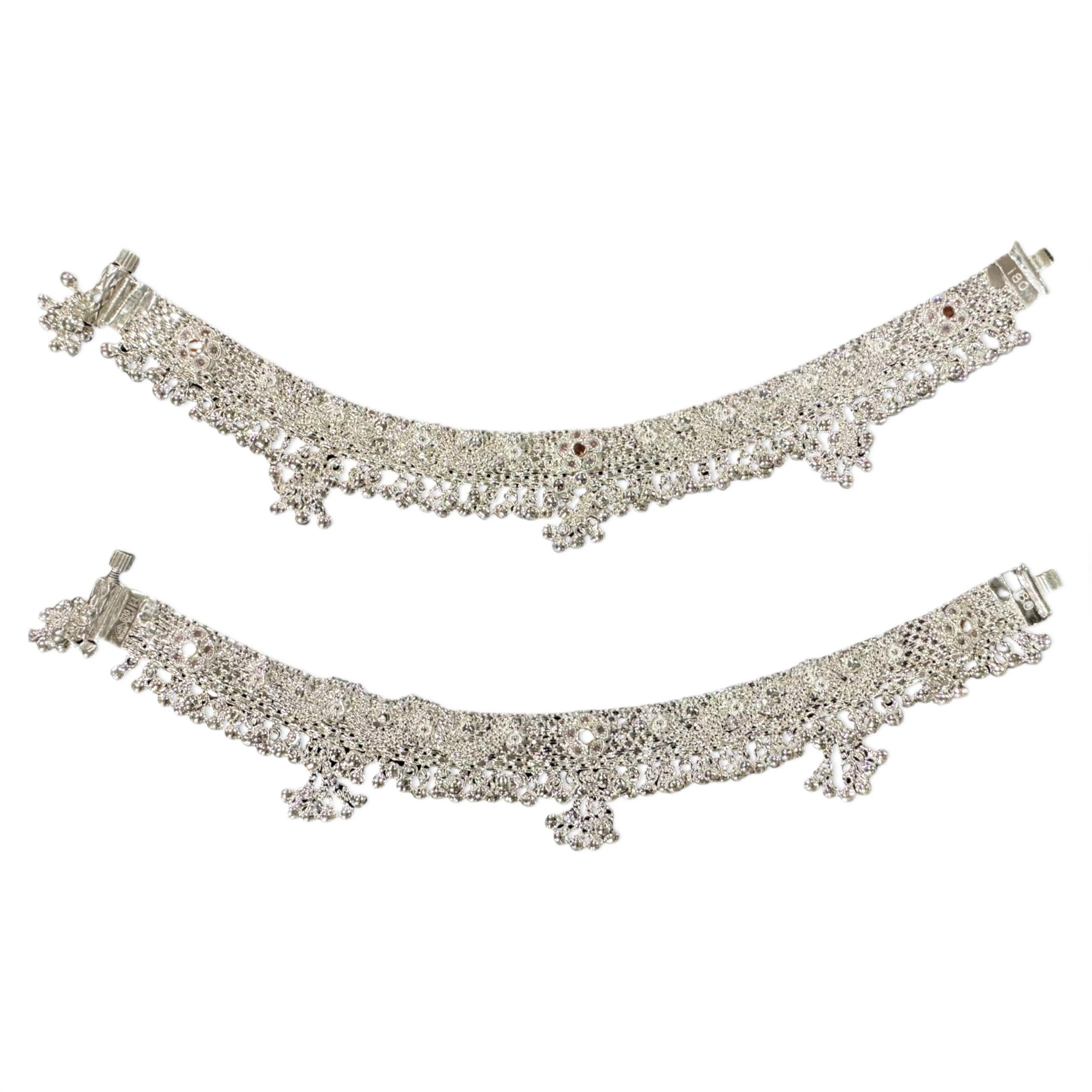 Balaji 800 Silver Rajwada Hallmarked Pajeb Anklet with Meenakari Work - Style #27 | Traditional Indian Anklet for Women | Perfect for Weddings, Festivals & Cultural Events