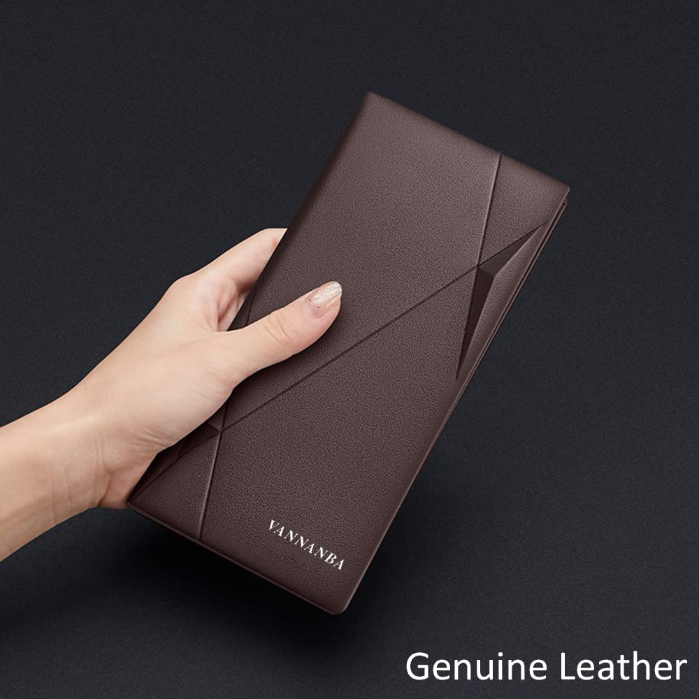 VANNANBA Slim RFID Blocking Leather Wallet for Men - Thin Bifold Credit Card Holder with ID Window & Gift Box (Brown) | Perfect for Everyday Carry, Travel & Business Use