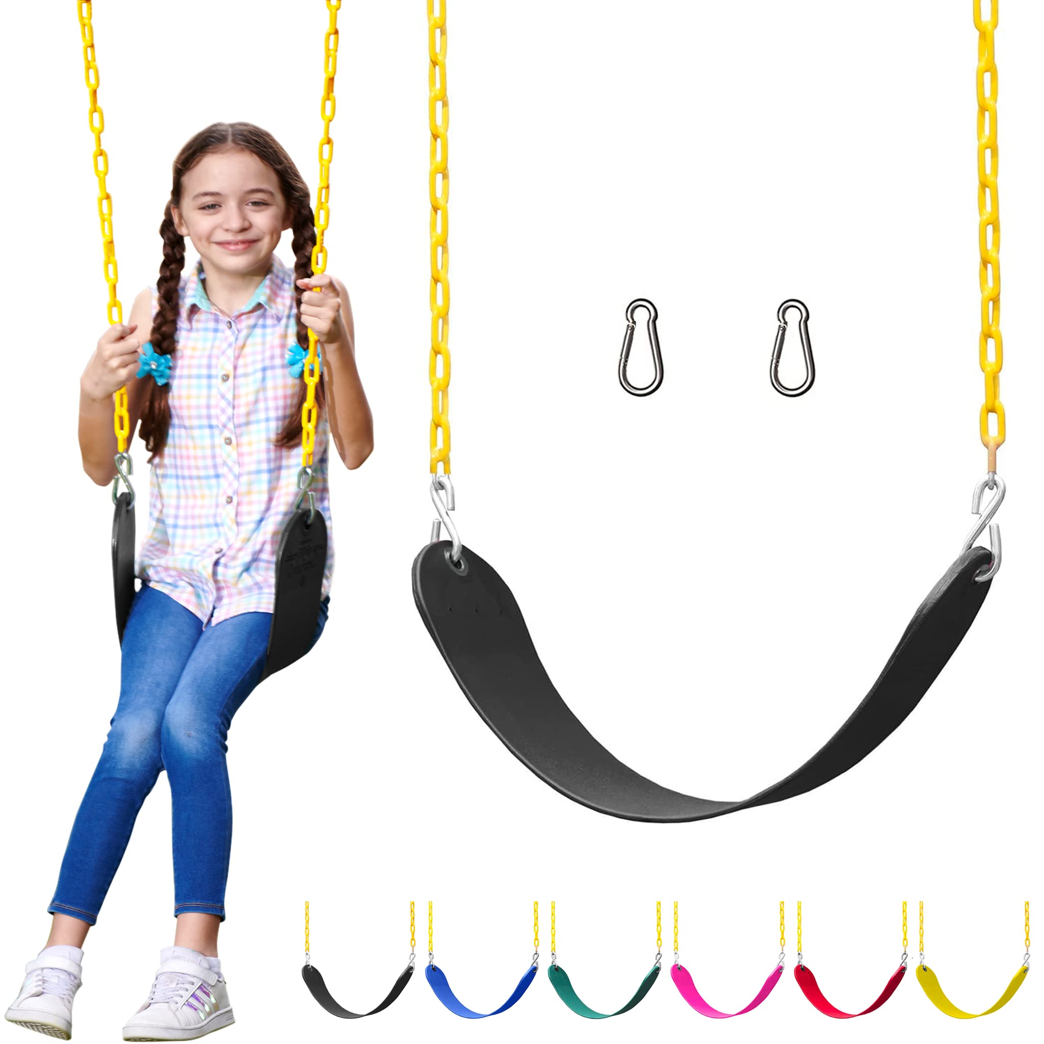 Heavy Duty Swing Seat Replacement Kit for Outdoor Swing Set - Pack of 1 with Durable Chains - Kids Backyard Playground Accessories (Black) - Perfect for Home Playgrounds, Parks, and Outdoor Family Fun