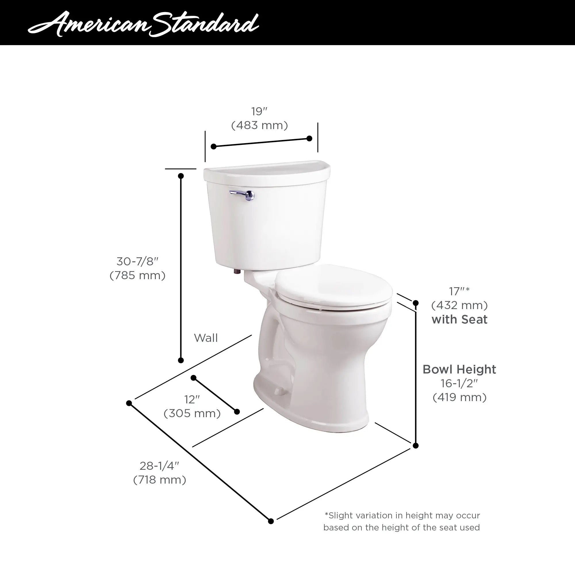 Champion PRO Two-Piece 1.28 GPF Water-Saving Round Front Toilet Bowl - Chair Height Comfort, Easy Installation for Bathroom Remodeling (Toilet Seat Not Included) - Perfect for Small Bathrooms, Apartments & Modern Homes