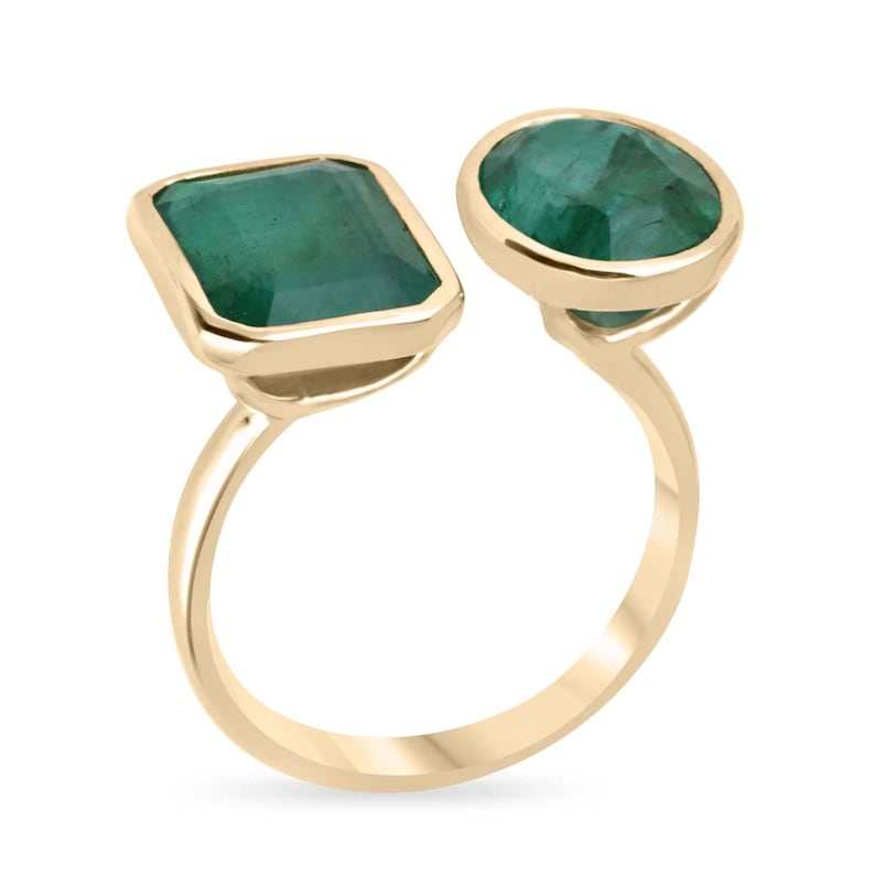 8.80tcw 18K Gold Toi Et Moi Ring with Emerald & Oval Cut Deep Green Gemstones | Vintage Inspired Engagement Ring, Wedding Band, Anniversary Gift for Her