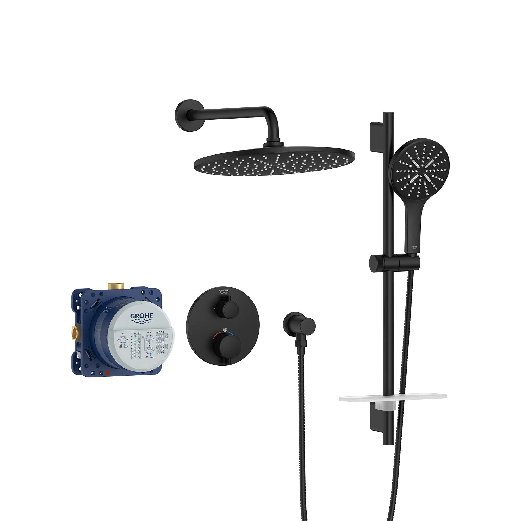 GROHE Rainshower GrohTherm 2-Handle Thermostatic Dual Function Round Shower Kit - Luxury Rainfall & Hand Shower Combo for Spa-Like Bathroom Experience