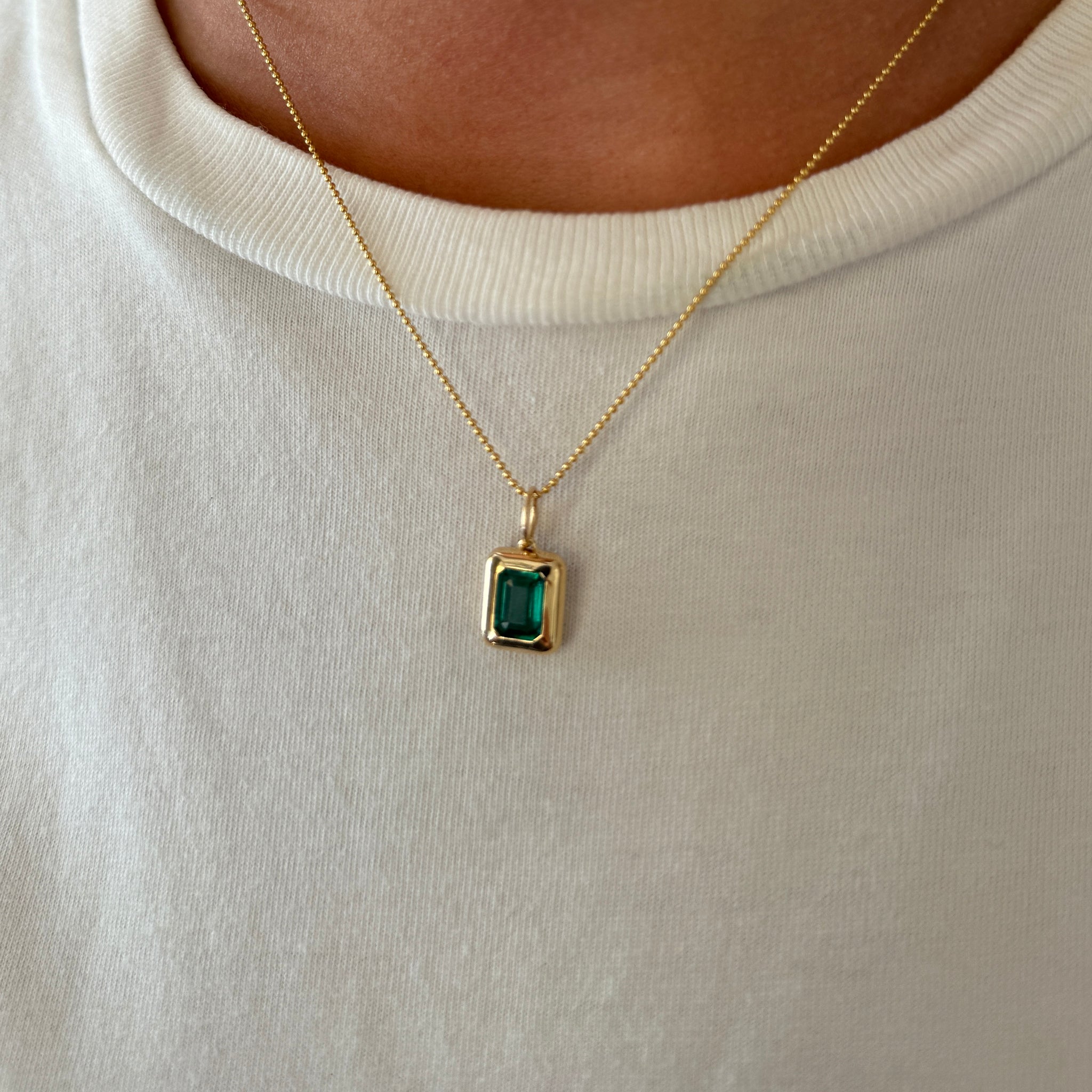 Emerald Cut Emerald Bezel Set 14K Yellow Gold Pendant Necklace - Elegant Jewelry for Women, Perfect for Weddings, Anniversaries & Special Occasions