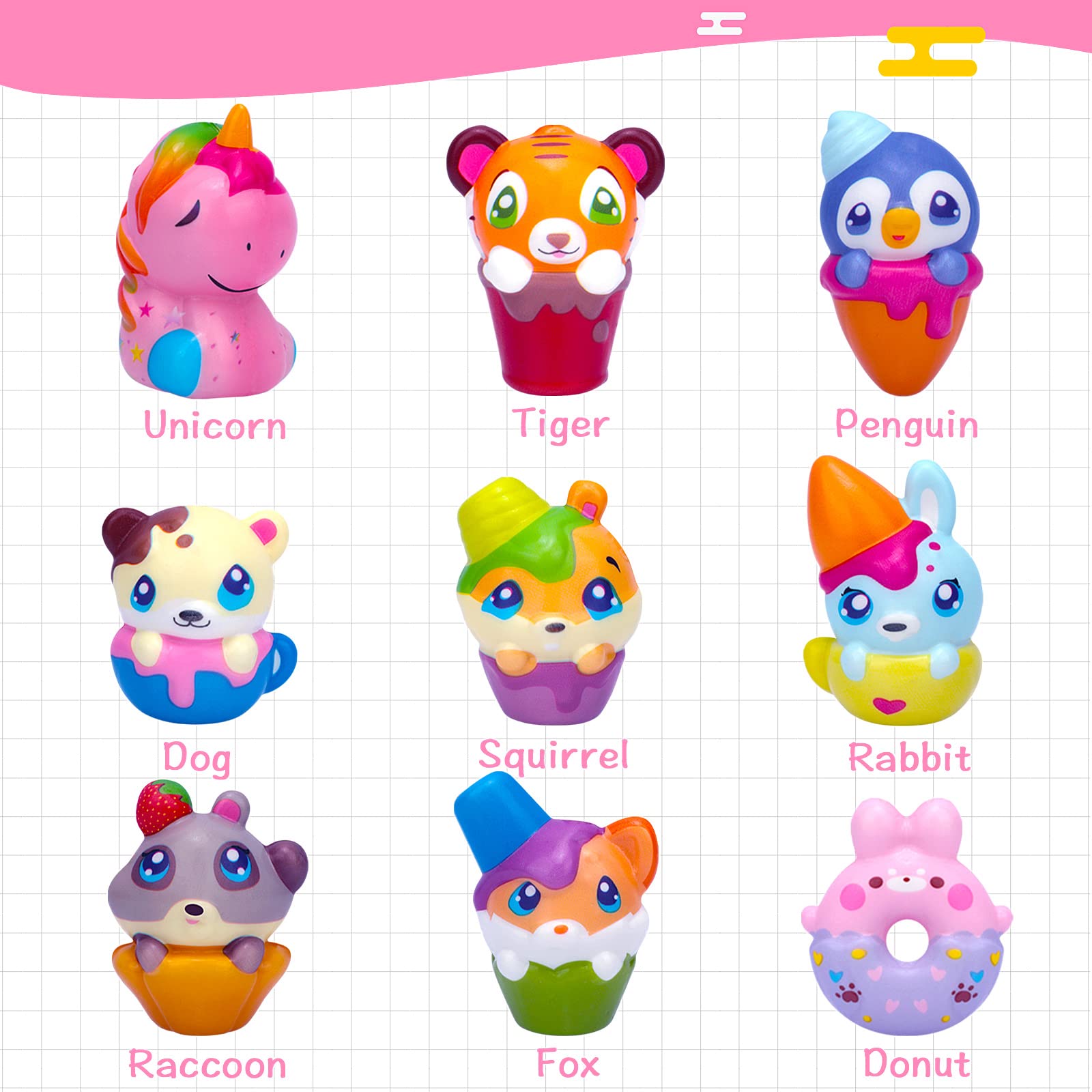 POKONBOY 20 Pack Jumbo Squishies Keychain - Cream Scented Slow Rising Squeeze Toys, Unicorn Donut Animal Stress Relief Toys for Kids, Easter Basket Stuffers & Birthday Party Favors for Boys Girls Age 3+ | Fun Sensory Toys for Stress Relief, Classroom Rewards & Travel Fidget Play