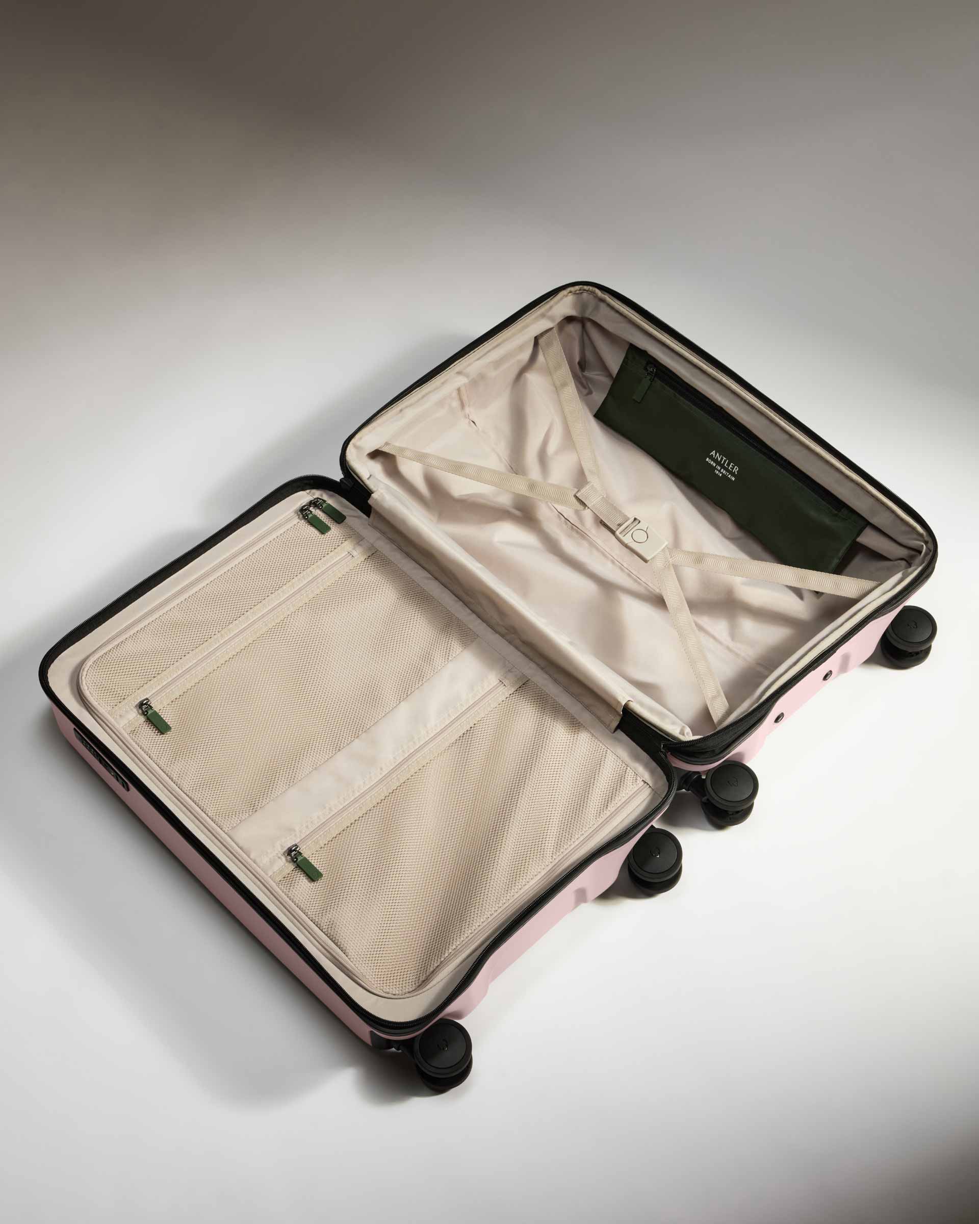 Expandable Carry on Luggage Set in Moorland Pink Icon Stripe - Lightweight Spinner Suitcase for Travel, Business Trips & Weekend Getaways