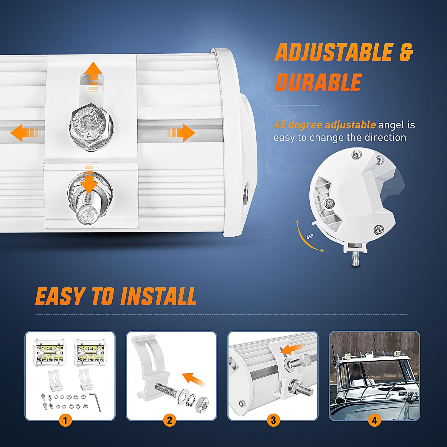 60W 4-Inch LED Work Light Spot Flood Combo - White Housing - Perfect for Garage, Workshop, and Outdoor Lighting (Pair)