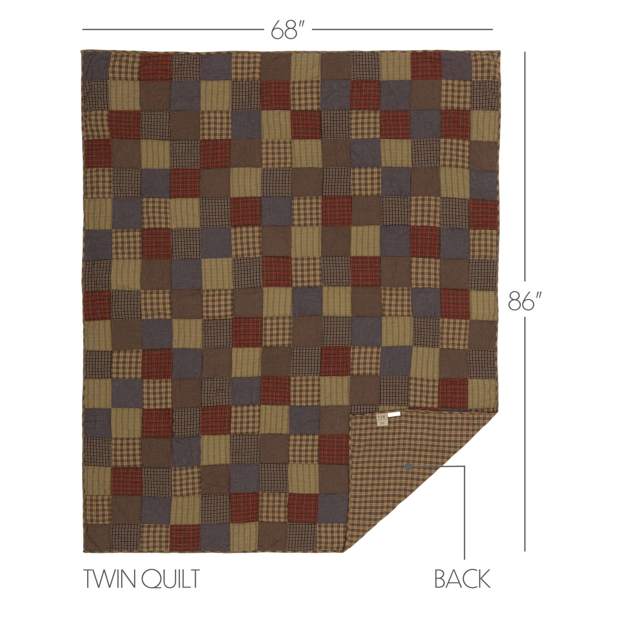 VHC Brands Cedar Ridge Twin Quilt Set - 68x86 Inches - Soft & Comfortable Bedding for Cozy Sleep - Perfect for Guest Rooms, Dorms, and Kids' Bedrooms