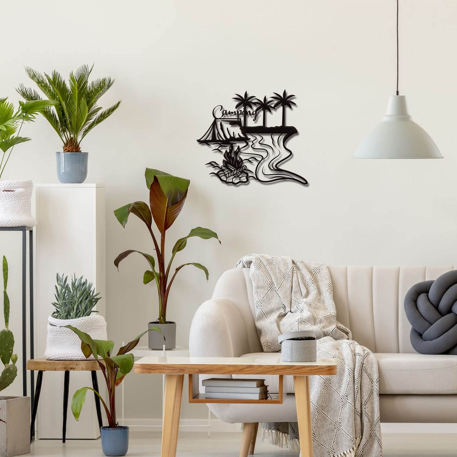 SUPERDANT Rustic Metal Wall Art Decor - Beach Themed Wrought Iron Sculpture with Coconut Tree Design for Camping, Bonfire Party & Coastal Home Decor - Perfect for Living Room, Patio or Cabin Wall Hanging