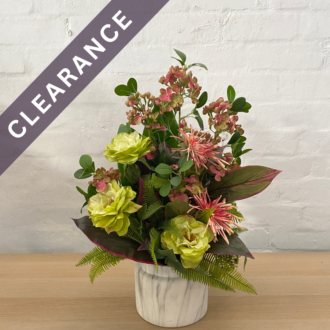 Ex-Rental Artificial Floral Arrangement - Pink & Green Silk Flowers in Ceramic Vase for Home Decor, Wedding Centerpieces & Office Table Decorations