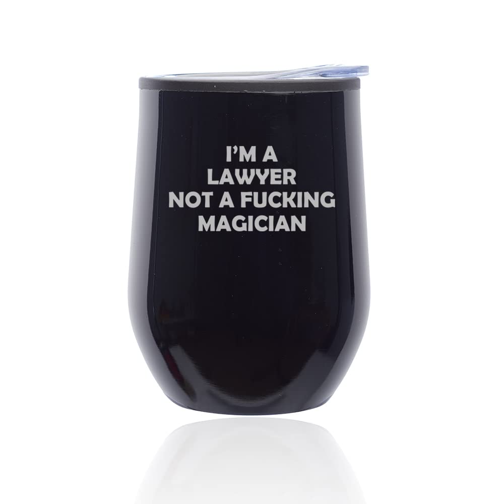 Stemless Wine Tumbler & Coffee Travel Mug with Lid - Funny 'I'm A Lawyer Not A Magician' Design for Law Students, Attorneys & Paralegals (Black Midnight) - Perfect for Office, Court & Law School Gifts