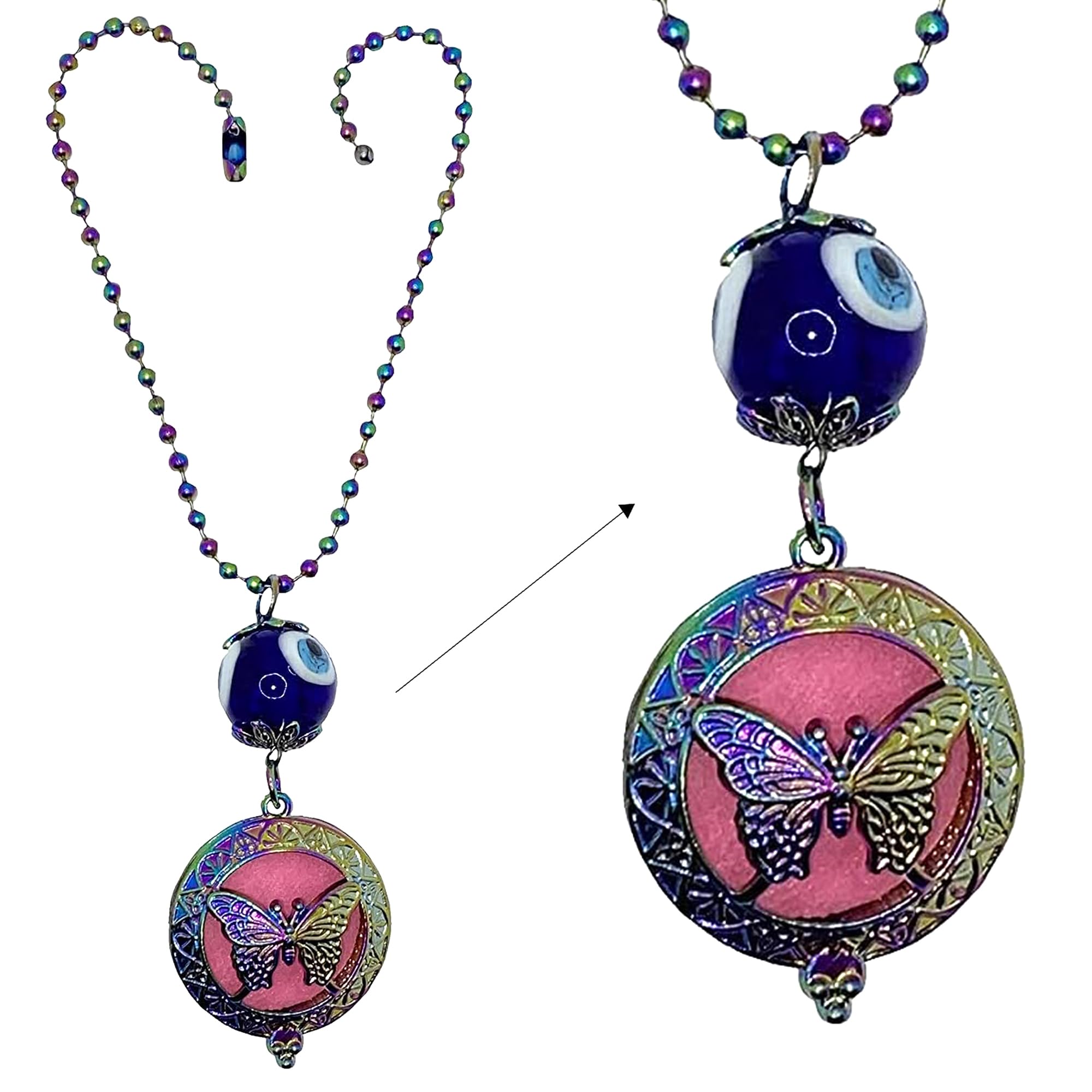 LUCKBOOSTIUM Evil Eye Essential Oil Diffuser for Car - Aromatherapy Pendant with Scent Pad, Anxiety Relief Hanging Locket, Rearview Mirror Charm & Spiritual Protection Car Air Freshener | Perfect for Stress Relief, Meditation & Positive Energy in Your Vehicle