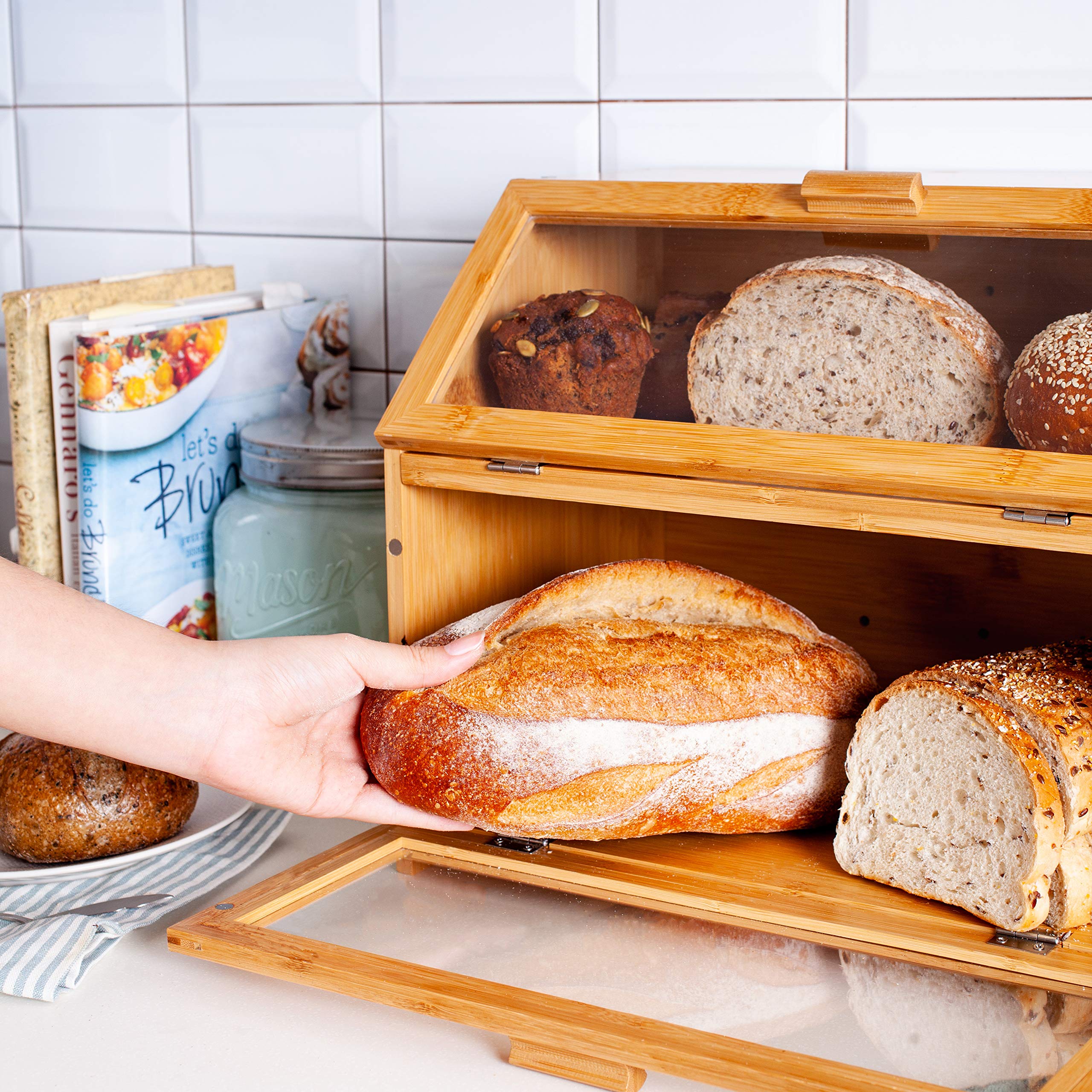 Laura's Green Kitchen Bread Box - Large Wooden Bread Storage Container for Homemade & Artisan Bread | Rustic Bread Box for Kitchen Countertop - Perfect for Bread Lovers & Home Bakers (Self-Assembly) | Keep Bread Fresh on Counter, Pantry or Dining Table