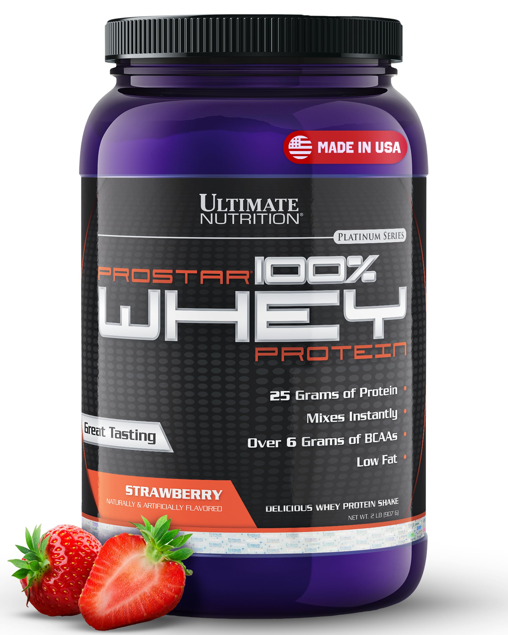 Ultimate Nutrition Prostar Whey Protein Powder Isolate - Strawberry Flavor | Low Carb, High Protein Shake for Muscle Gain & Recovery | Keto Friendly, Low Sodium & Fat | 2 lbs Tub | Perfect for Post-Workout, Weight Loss & Healthy Lifestyle