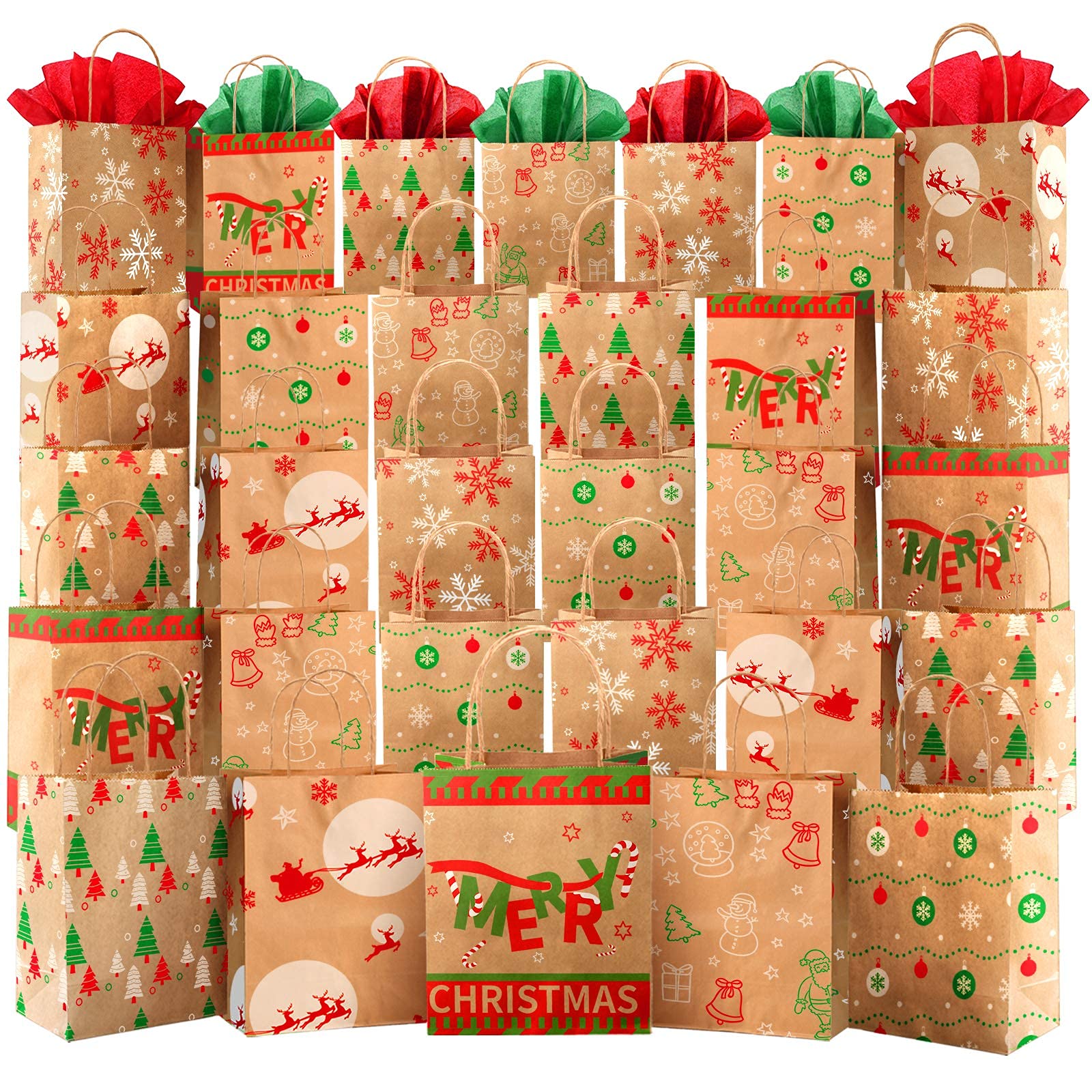 30 Pack Christmas Gift Bags 7.5