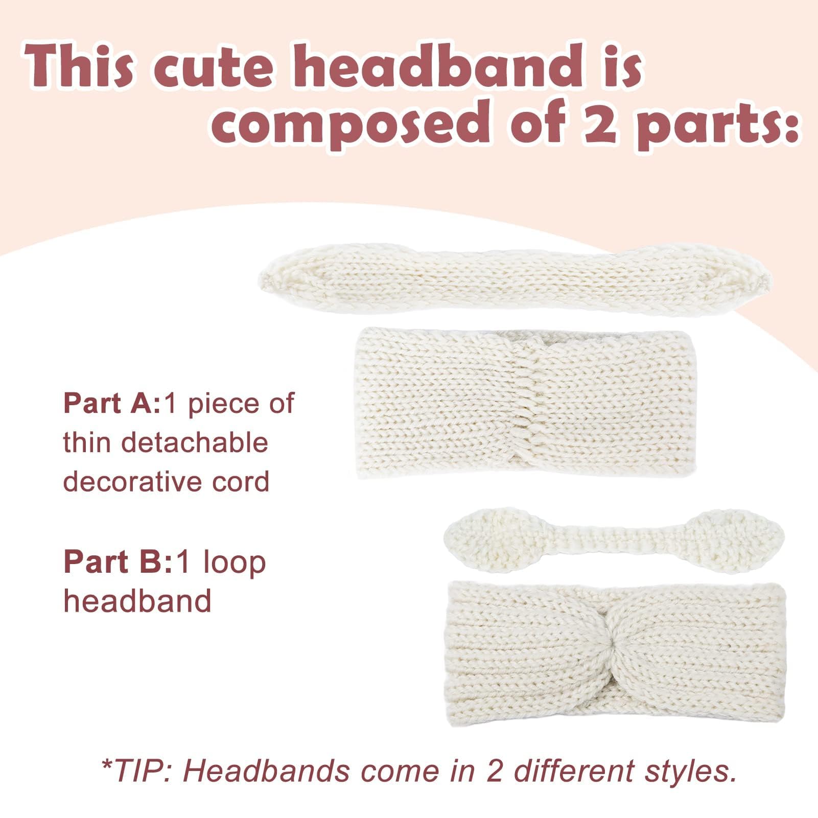 Fmeida Baby Girl Knit Headband - Warm Rabbit Knot Hair Bows for Toddlers & Children (2PCS, White & Red) | Christmas, Valentine's Day & New Year Gifts | Perfect for Holiday Photos, Birthday Parties & Winter Outfits