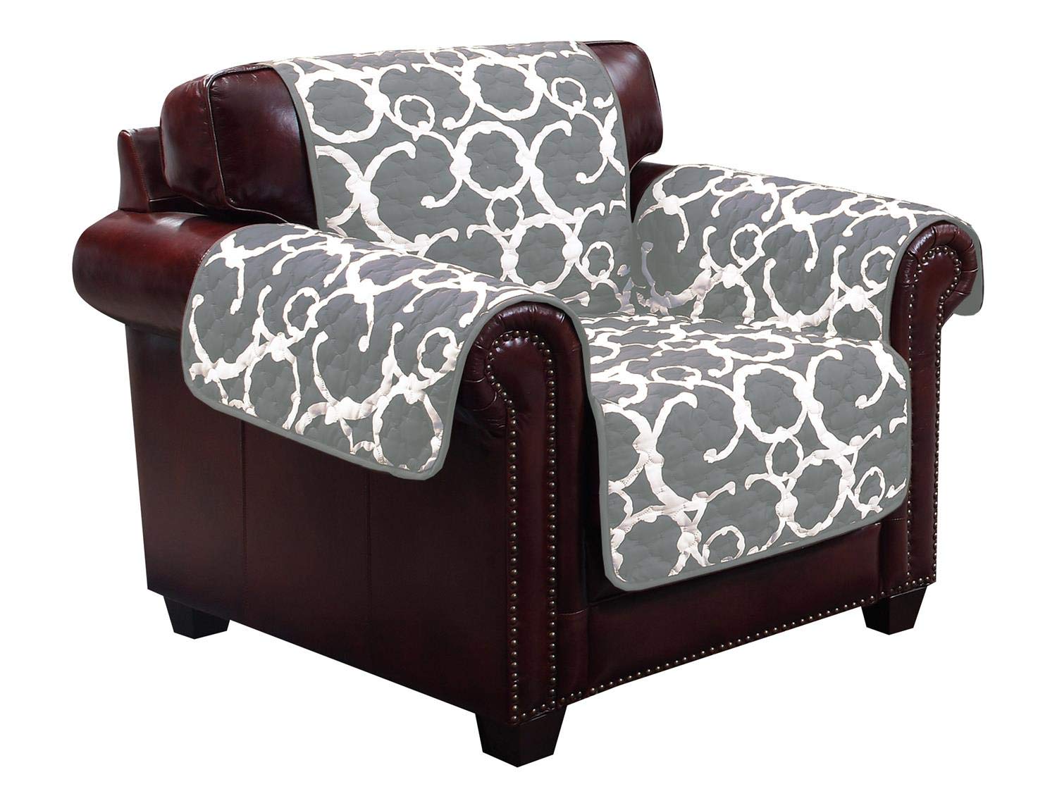 Duck River Rhys Reversible Water Resistant Chair Cover - Grey | Washable Furniture Protector for Indoor & Outdoor Use | Perfect for Dining Chairs, Patio Furniture, and Living Room Decor