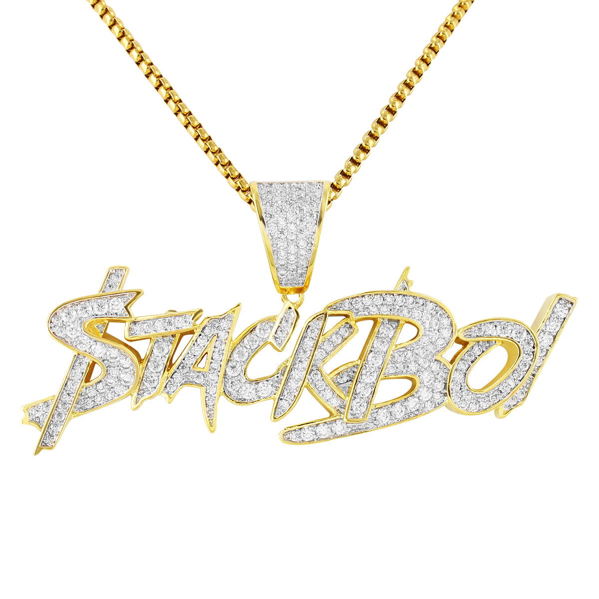 Custom Men's Stack Boi Rich Gang Pendant Chain - Gold & Silver Hip Hop Necklace for Rappers, Performers & Streetwear Fashion