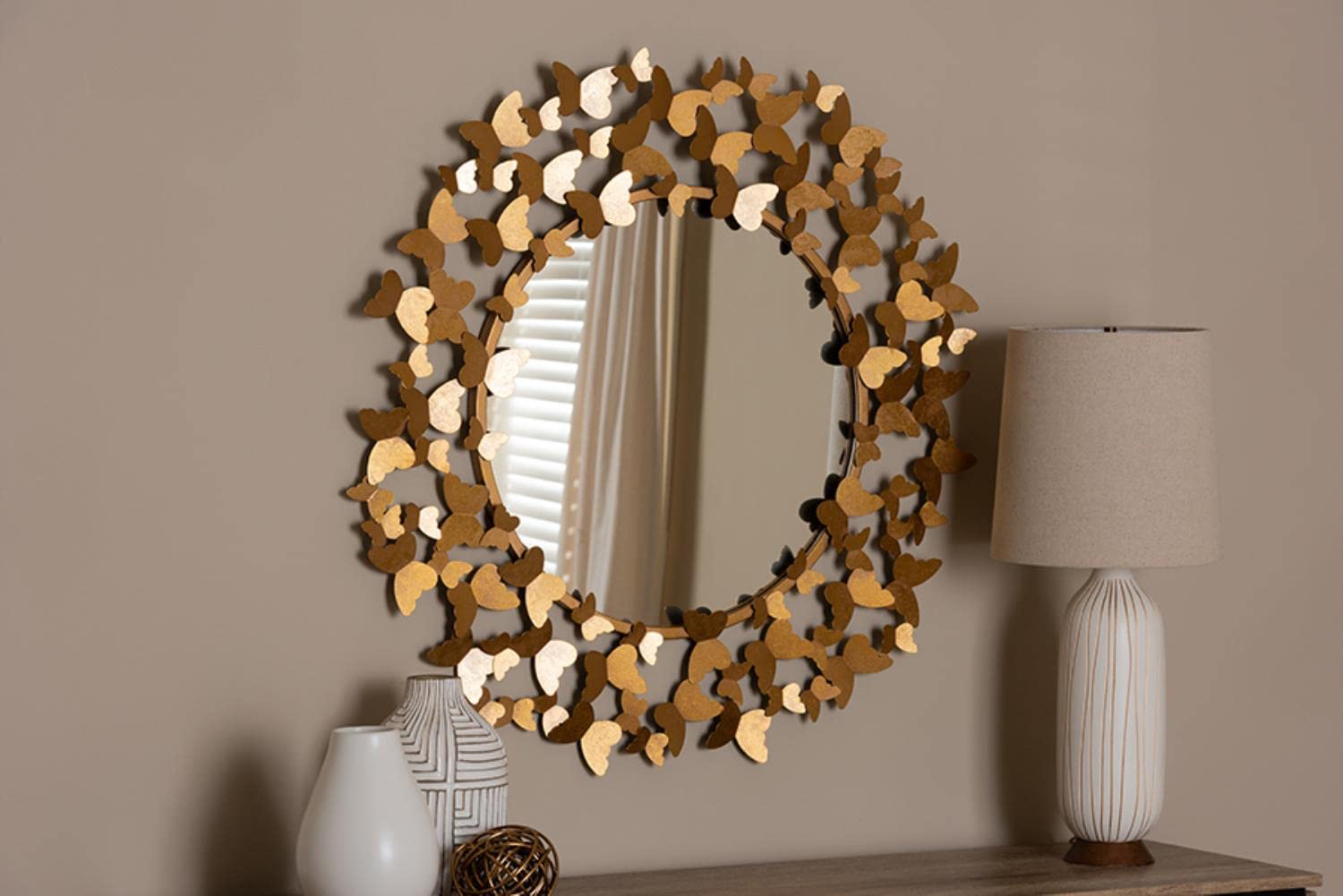 Baxton Studio Soleil Modern Gold Butterfly Wall Mirror - Elegant Home Decor for Living Room, Bedroom & Entryway