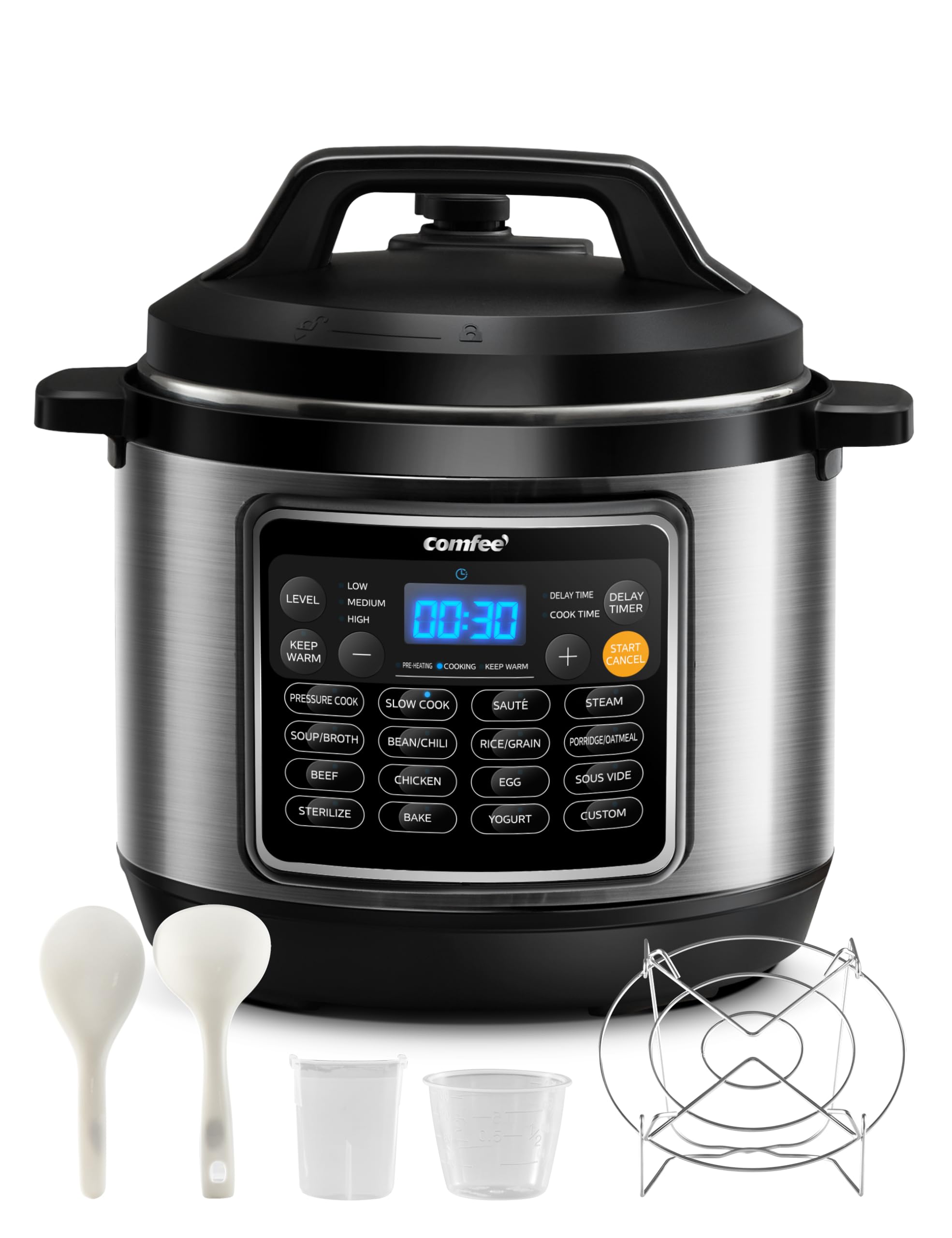 COMFEE’ 16-in-1 Electric Pressure Cooker & Multi-Cooker - 8 Quart Stainless Steel Non-Stick Pot for Instant Cooking, Rice, Yogurt, Slow Cooking, Sautéing & Steaming | Perfect for Meal Prep, Family Dinners & Healthy Eating