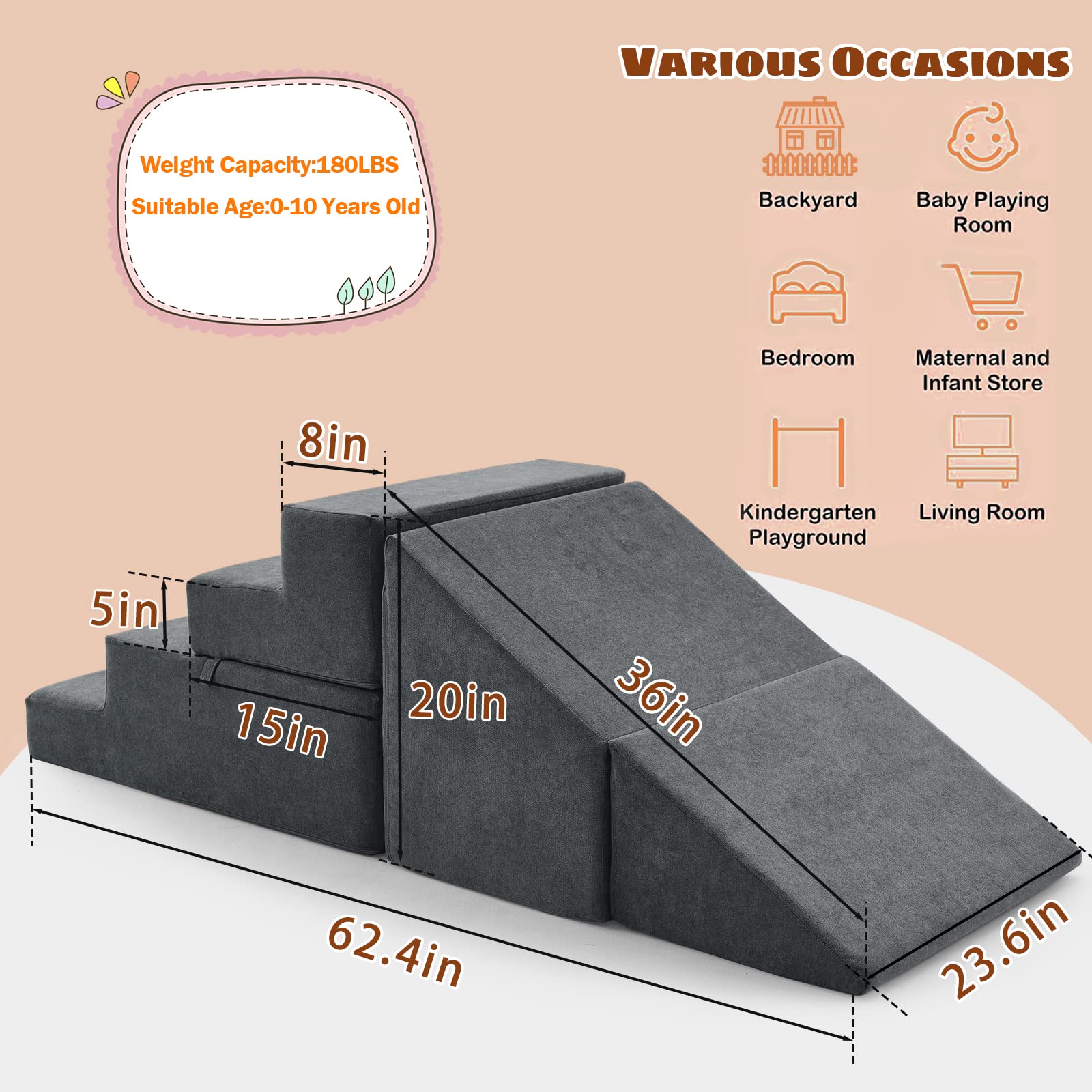 Jela Toddler Climbing Toys Indoor Playset - Safe Soft Foam Climbing Blocks with Slide & Stairs for Kids 1-3 Years | Climb, Crawl & Play | Perfect for Living Room, Nursery & Daycare Fun