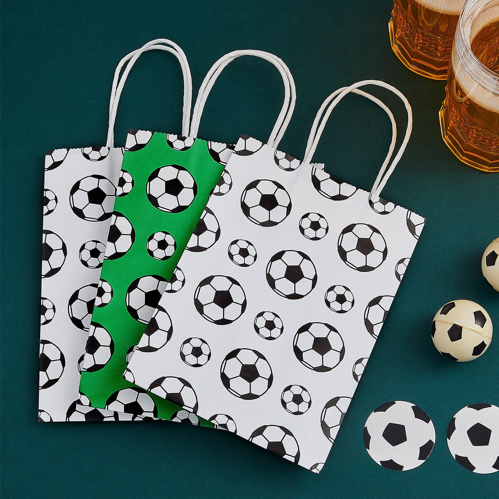 Gersoniel 24-Piece Soccer Party Favor Bags - Soccer-Themed Goody & Candy Bags with Handles for Kids Birthday Parties - 2 Styles - Perfect for Birthday Decorations, Team Celebrations & Sports-Themed Events