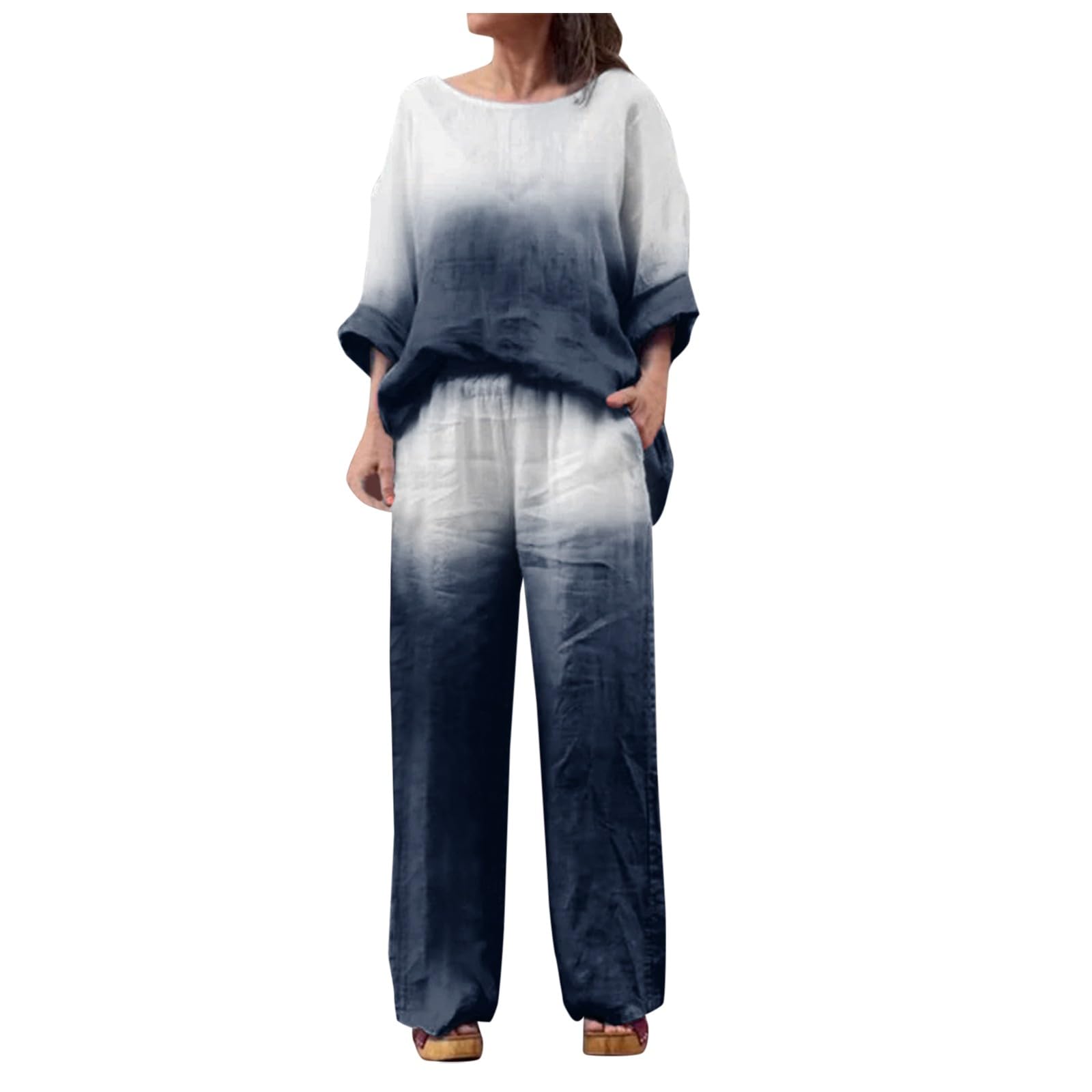 Women's Summer Outfit Fashion Casual Two-Piece Set with Long Sleeve Shirt & Wide Leg Pants | Spring & Summer Casual Wear for Women | Perfect for Beach Vacations, Outdoor Activities & Daily Wear