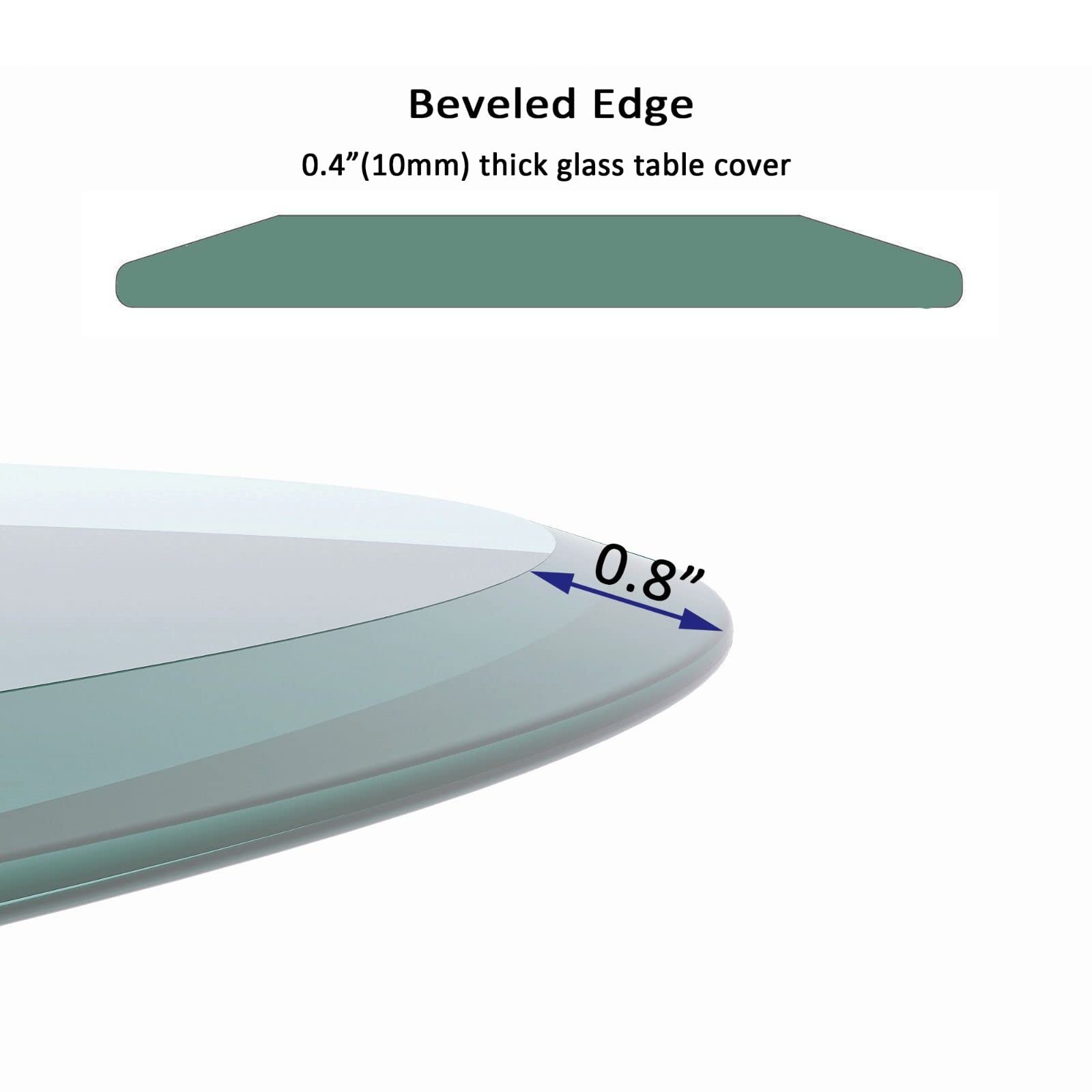 Beveled Polished Edge Round Clear Tempered Glass Table Top - 2/5 Inch Thick, Durable & Scratch-Resistant - Perfect for Dining Tables, Coffee Tables & Home Decor