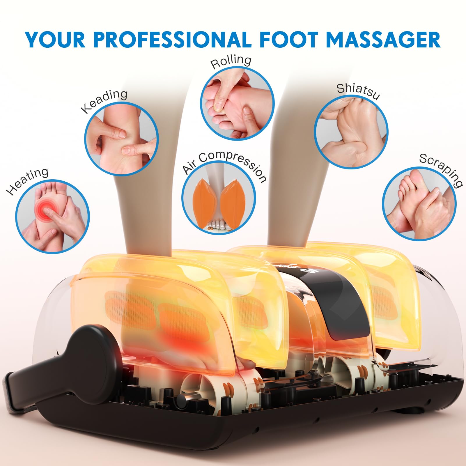 HSA FSA Eligible Shiatsu Foot Massager with Heat Therapy - 5 Intensity Deep Kneading & Rolling for Pain Relief, Neuropathy, Plantar Fasciitis - Perfect for Calf, Leg & Arm Relaxation at Home or Office