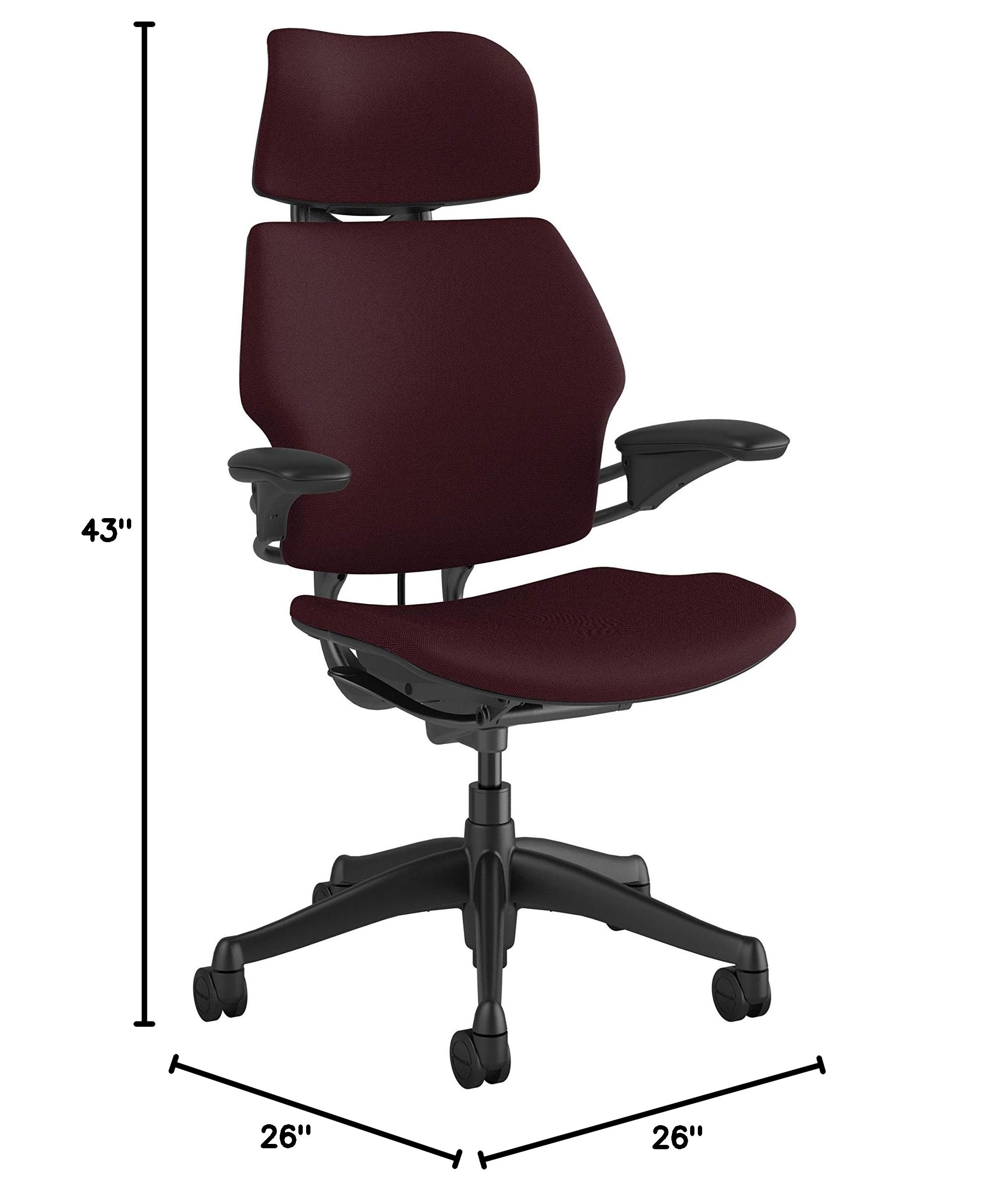 Humanscale Freedom Ergonomic Office Chair with Headrest - Adjustable Height & Duron Arms - Hard Floor Wheels - Graphite Frame & Boysenberry Red Fabric - Perfect for Home Office & Corporate Workspaces