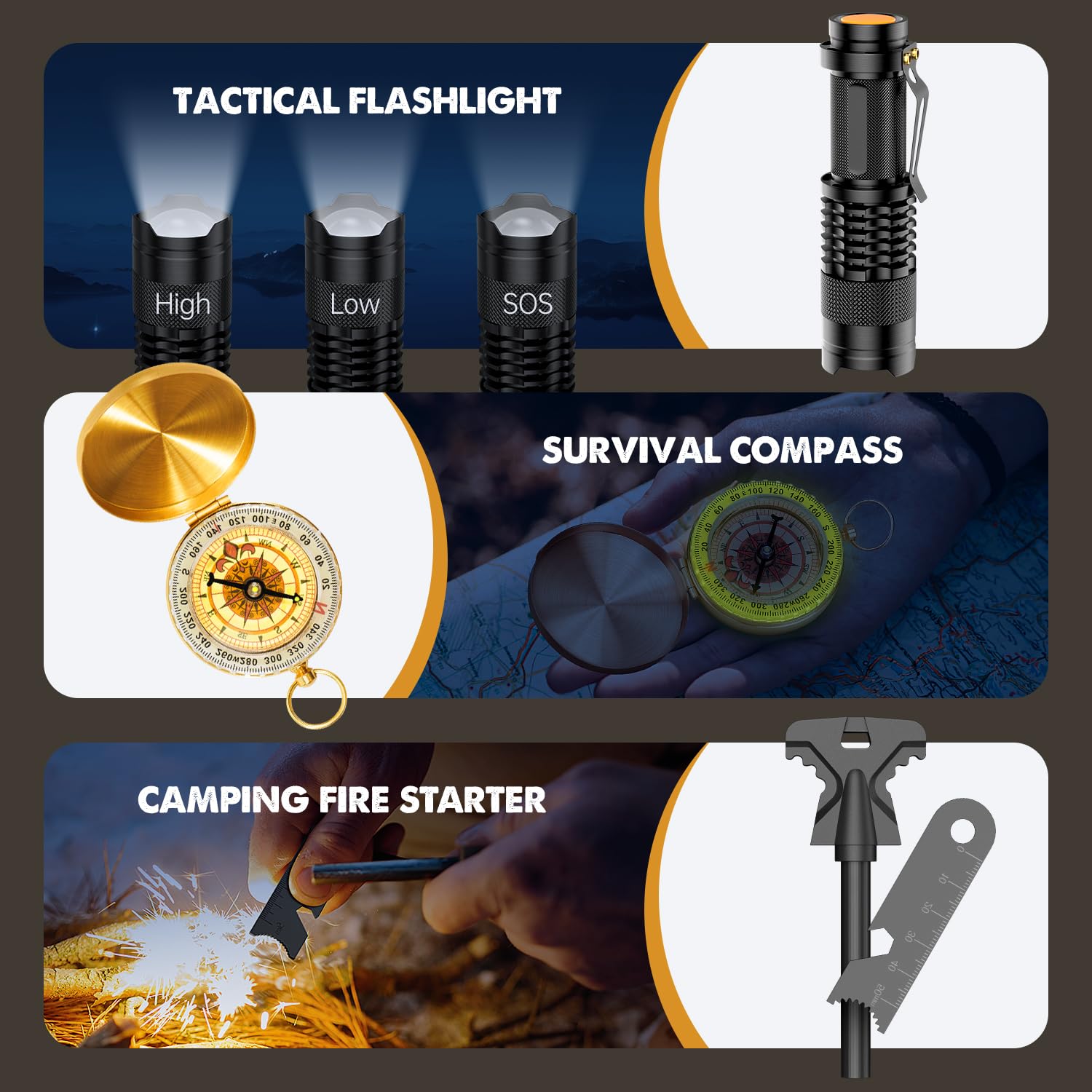 25-Piece Survival Kit & Equipment for Men - Perfect Gifts for Him, Dad, Valentine's Day & Christmas Stocking Stuffers | Camping Essentials, Survival Gear & Cool Gadgets for Outdoor Adventures