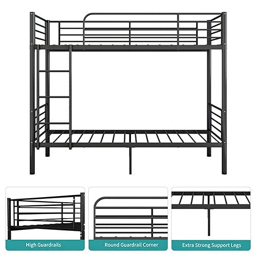 Heavy Duty Twin Over Twin Metal Bunk Bed Frame with Guardrail & Ladder - Space Saving, Noise Free, No Box Spring Needed - Sturdy Black Bunk Beds for Kids, Teens & Adults - Perfect for Small Bedrooms, Dorms & Guest Rooms (Model 2685)