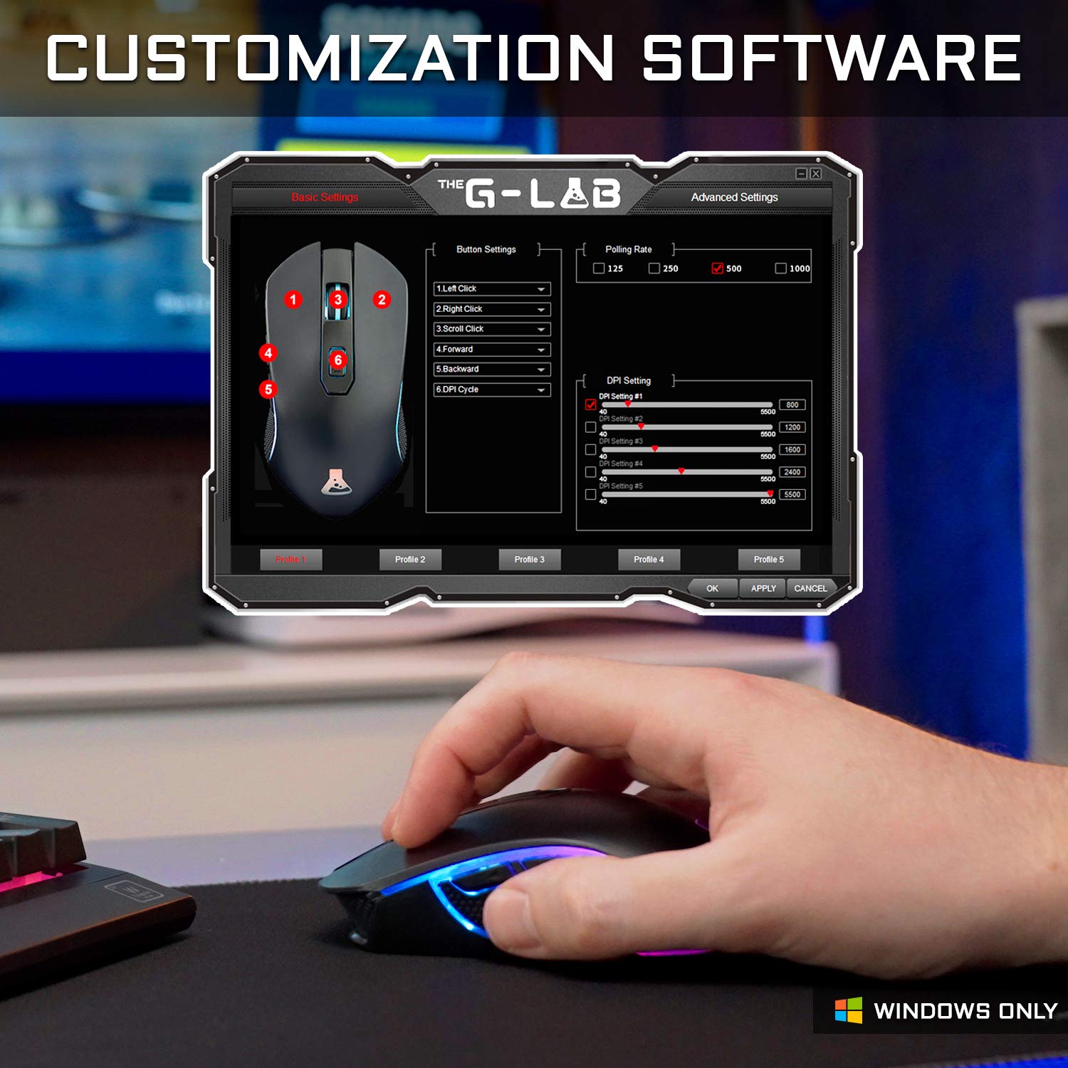 G-LAB Kult Xenon Rechargeable Wireless Gaming Mouse - High Performance 5000 DPI, RGB LED, 6 Buttons, Lightweight & Fast - PC, PS5, Xbox One - Perfect for FPS, MOBA & Esports Gaming