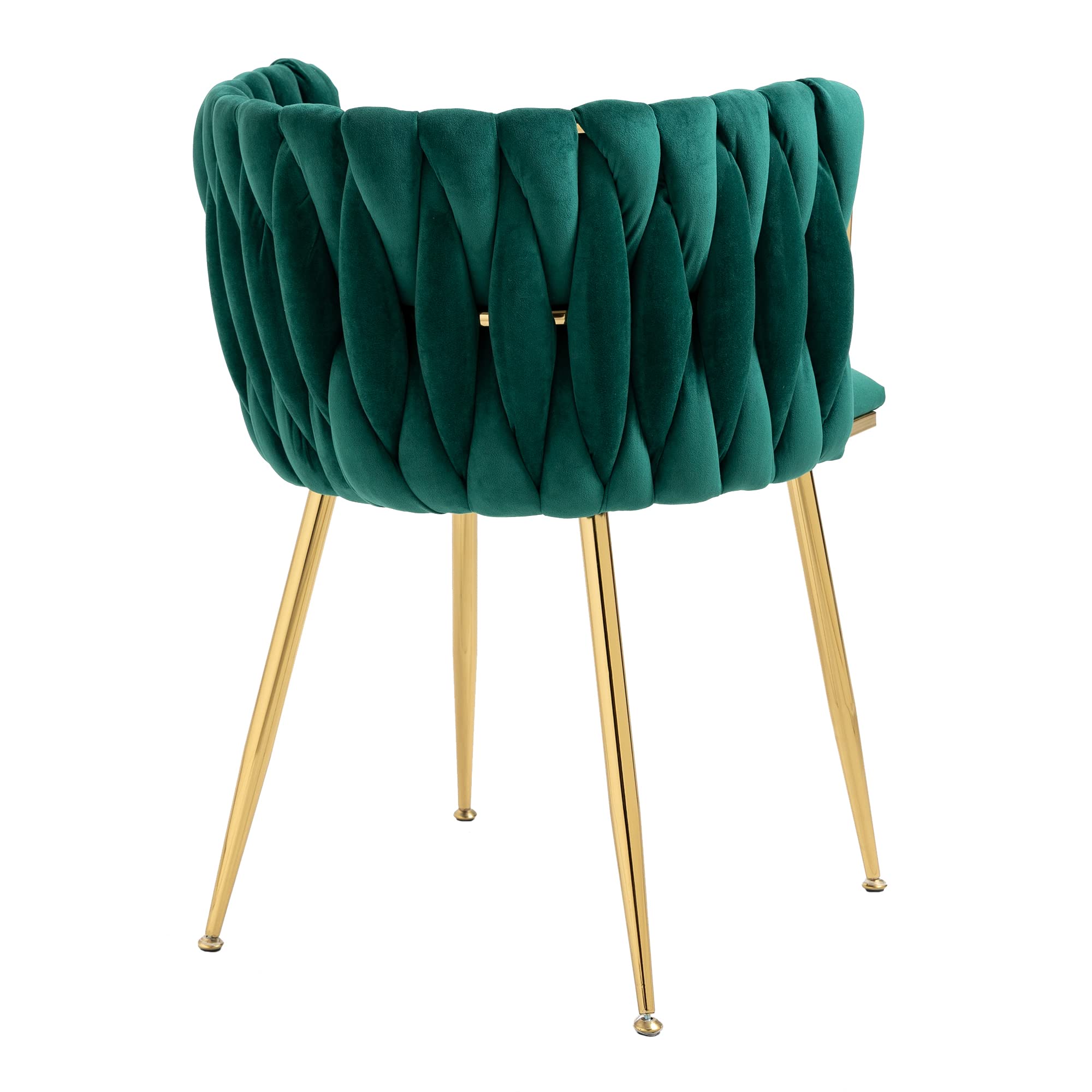 Modern Velvet Dining Chairs Set of 2 - Mid Back Support Living Room Chairs with Gold Frame & Woven Trim - Emerald Green Upholstered Club Chairs for Dining Room, Kitchen, Dressing Table | Perfect for Home Decor, Entertaining Guests & Cozy Reading Nook